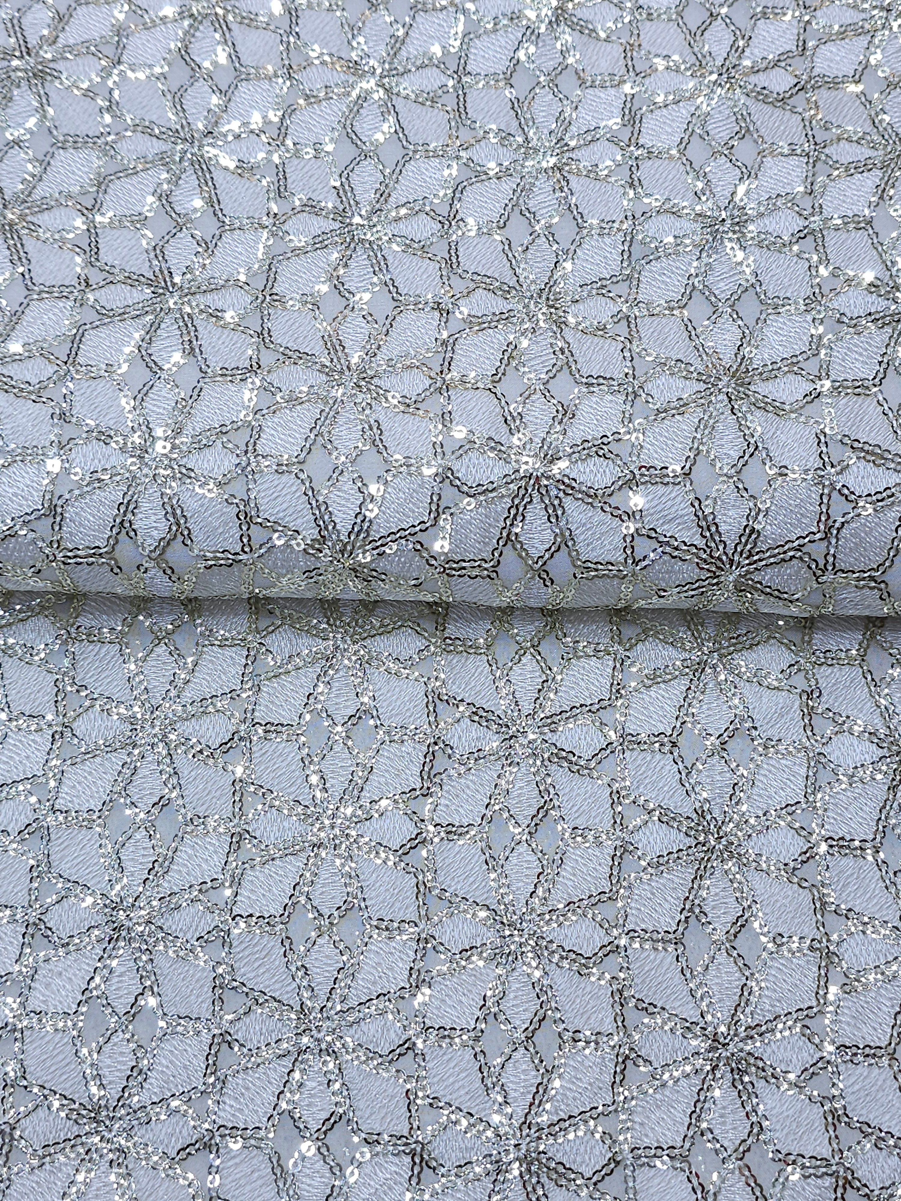 Dyeable Georgette Sequins Thread Floral Work Embroidery ( Price Per Meter )