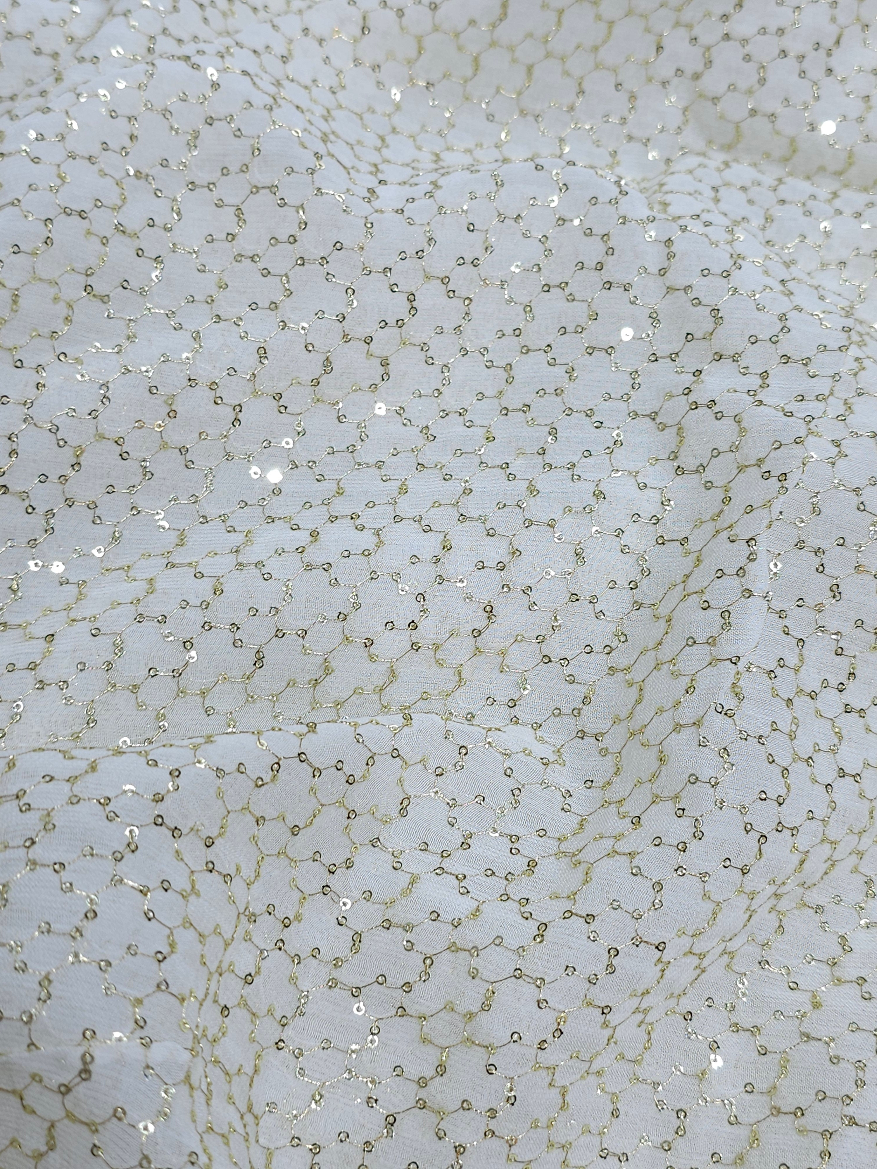 Dyeable Georgette 2mm Sequins Work Embroidery ( Price Per Meter )