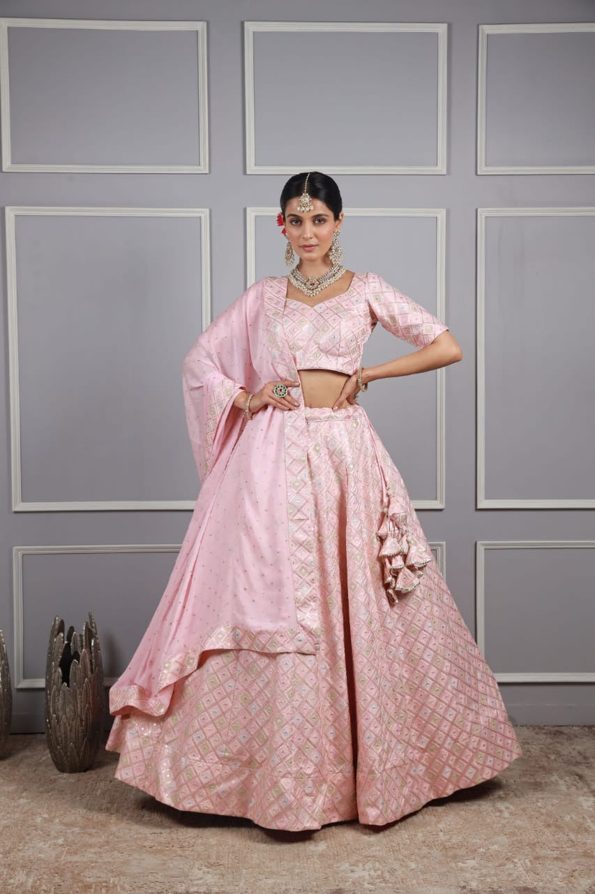 Butter Silk Pink Potition print embroidery couple set