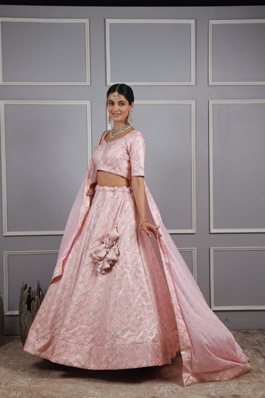 Butter Silk Pink Potition print embroidery couple set