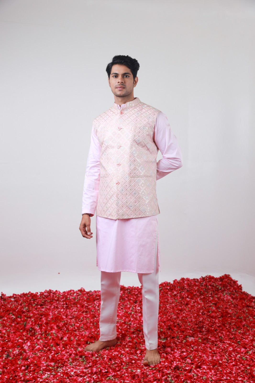Satin Silk Multi Embroidery Jacket Set