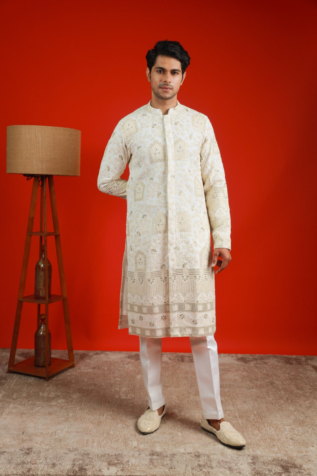 White Georgette Chikankari Work Jodhpuri Style