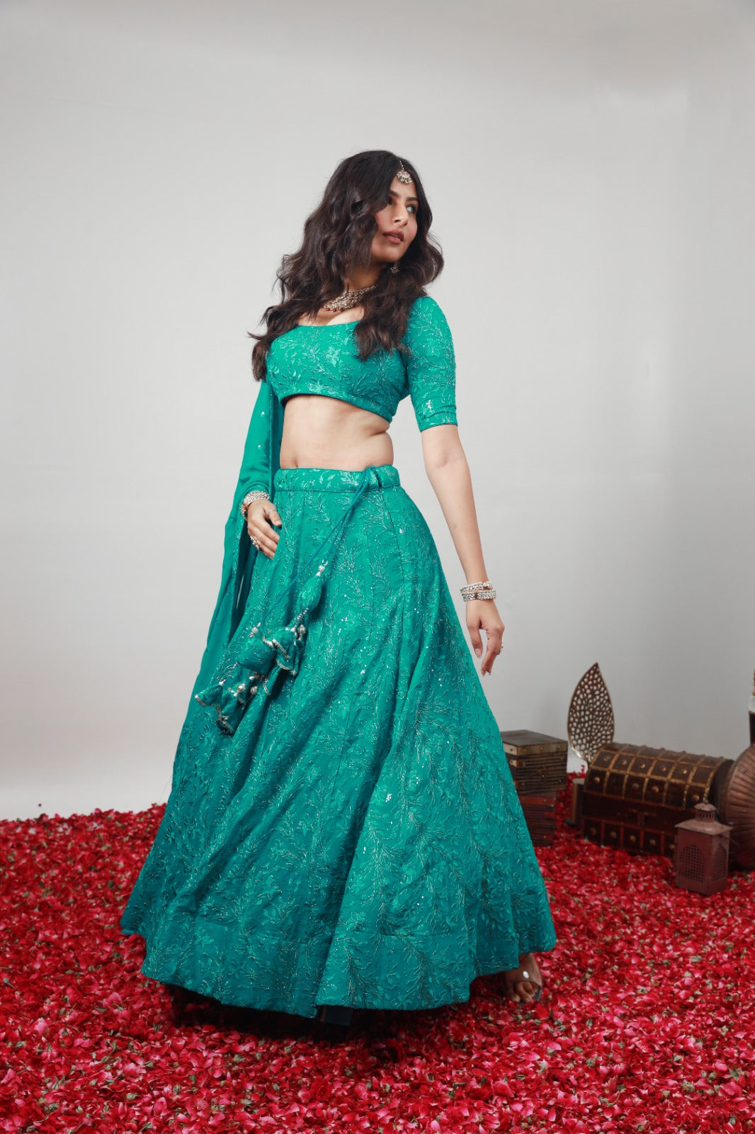 Diva Viscose Georgette Chain Thread Embroidery Lehenga Set