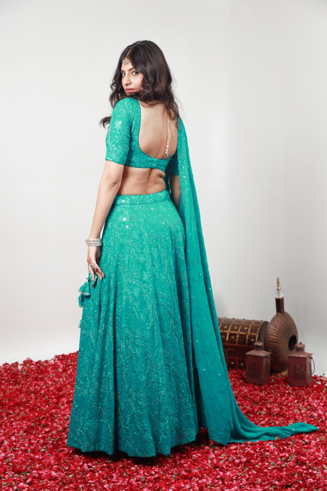 Diva Viscose Georgette Chain Thread Embroidery Lehenga Set