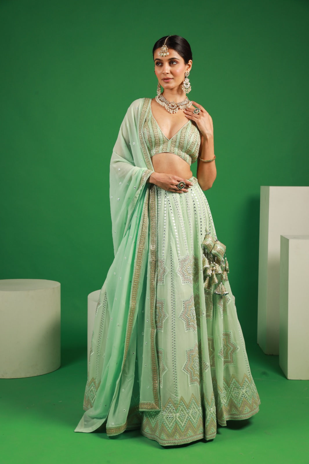 Ocean Sea Green Georgette Lehenga Set