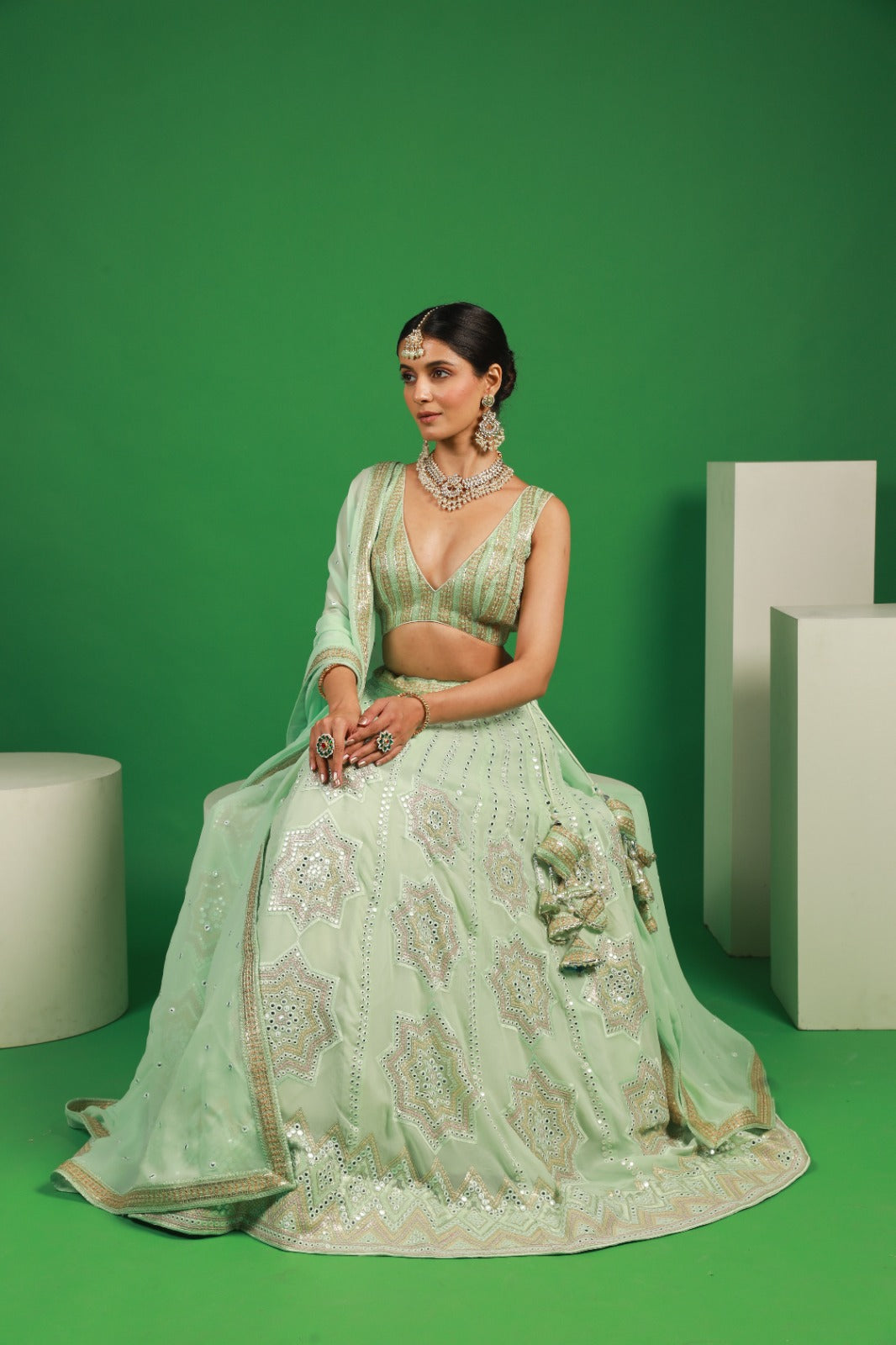 Ocean Sea Green Georgette Lehenga Set