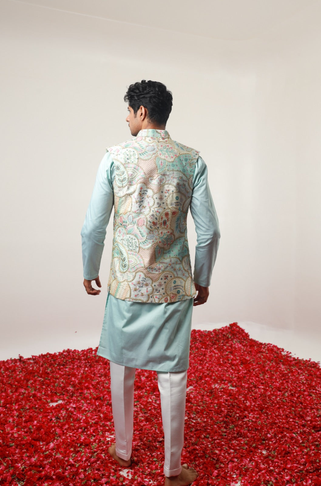 Love Sky Blue Position Embroidery Jacket Set