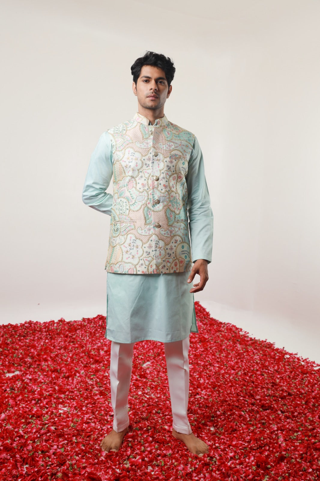 Love Sky Blue Position Embroidery Jacket Set