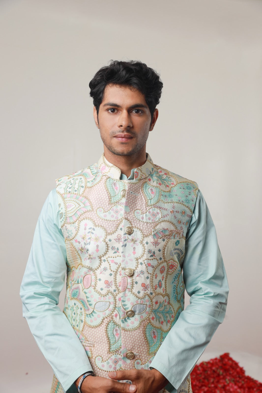 Love Sky Blue Position Embroidery Jacket Set