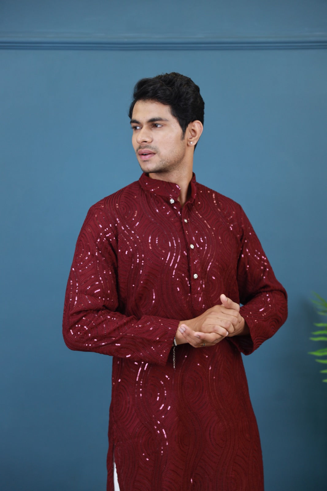 Star Maroon Georgette Kurta Set