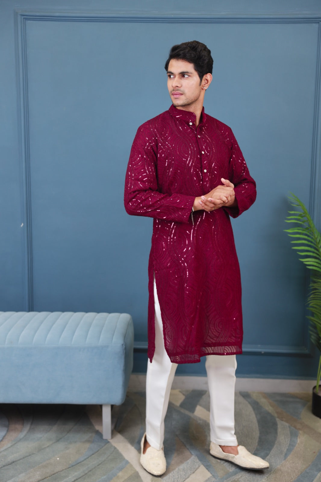 Star Maroon Georgette Kurta Set