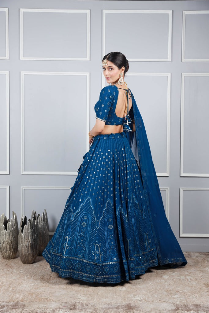 Rosy Blue georgette sequence embroidery lehenga set