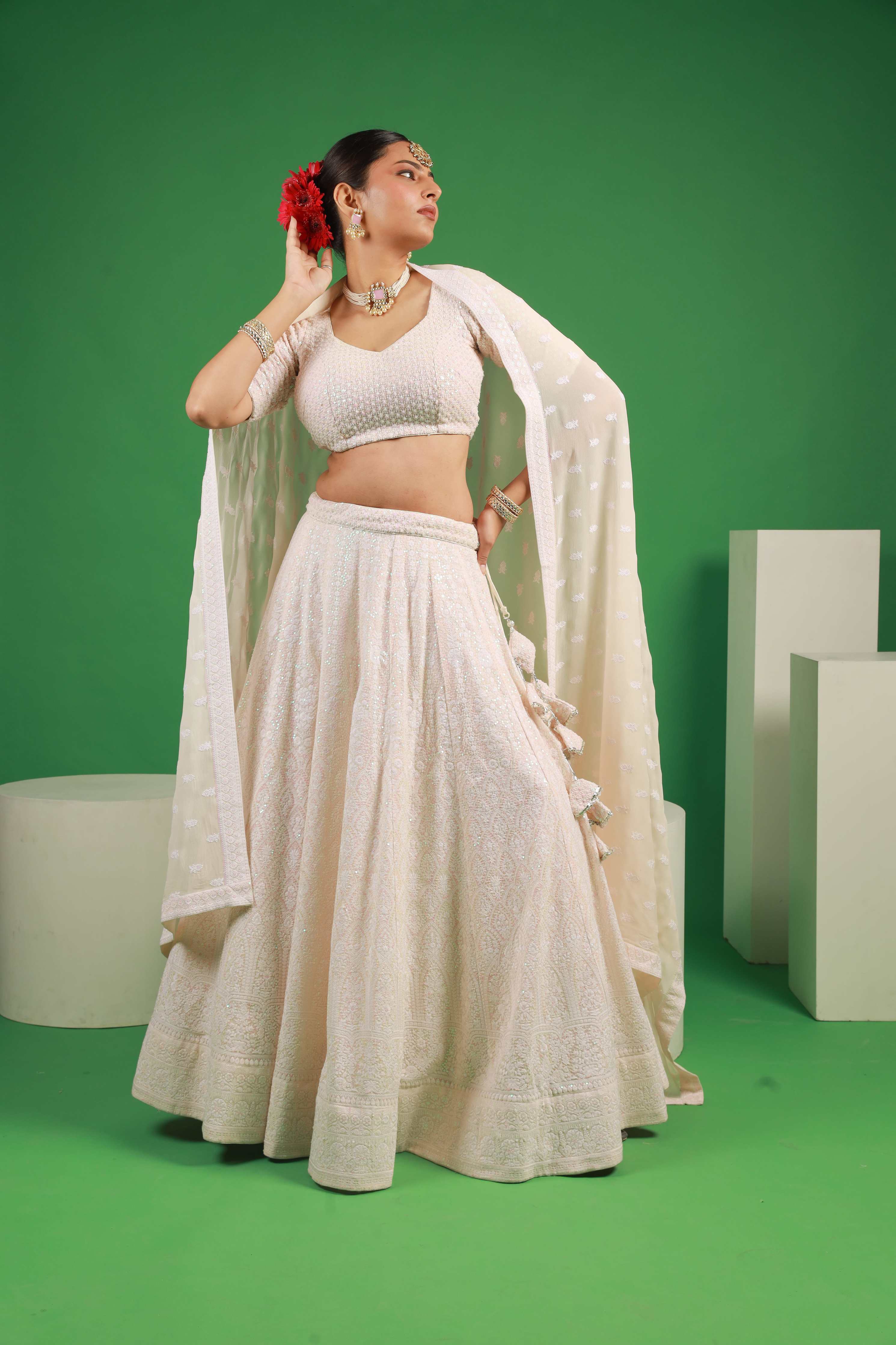 Princess Off white georgette rainbow sequence work lehenga set