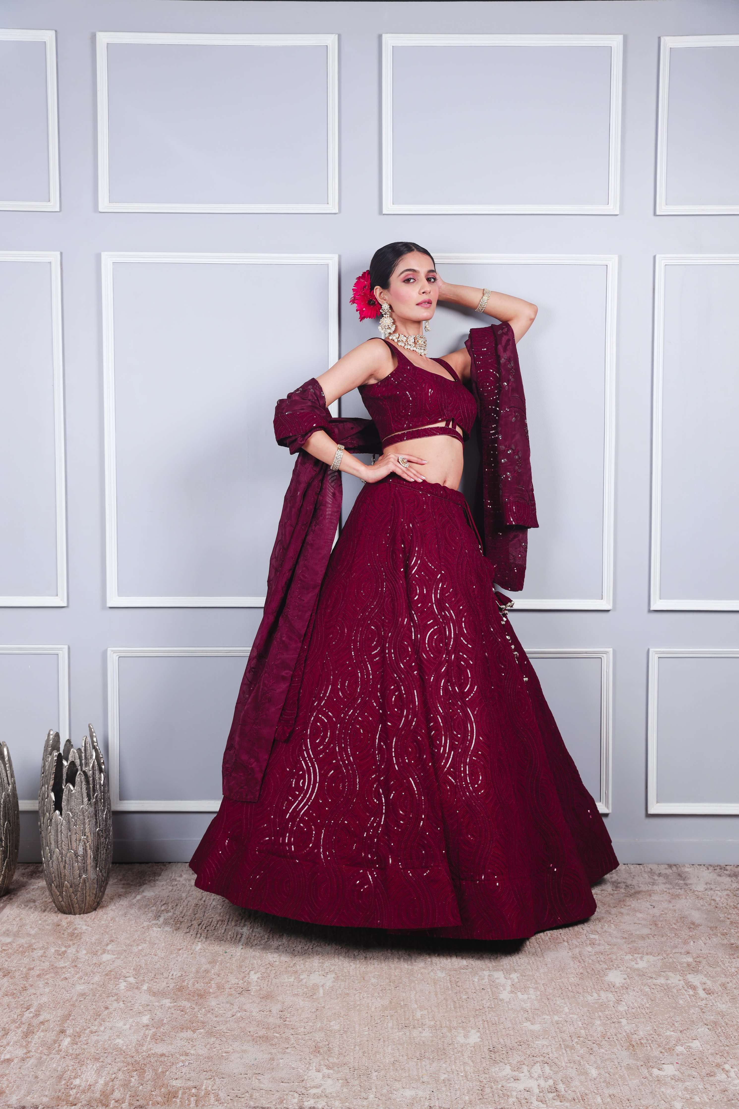 Jasmine wine georgette tone to tone sequence lehenga set