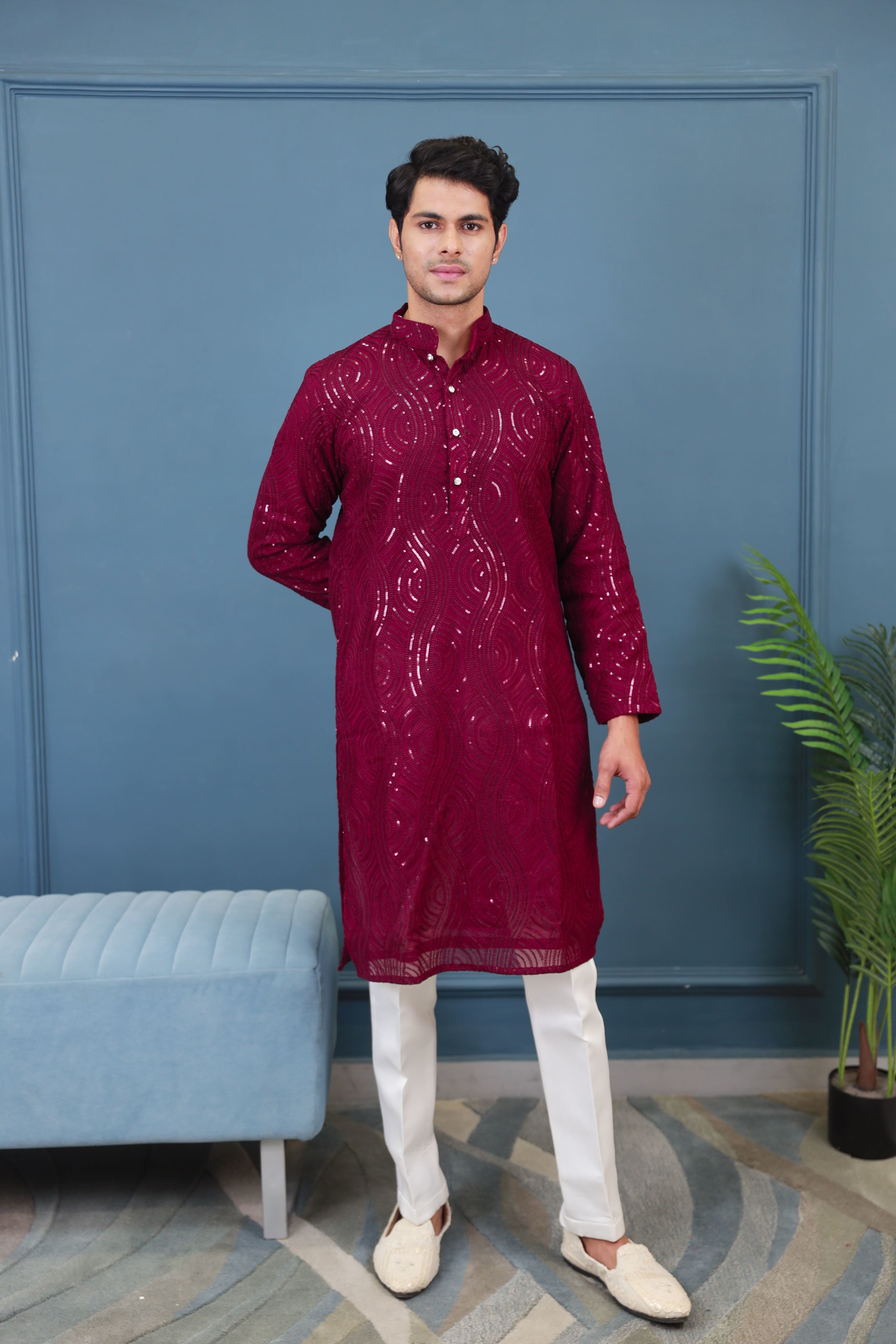 Love wine georgette tone to tone sequence couple set