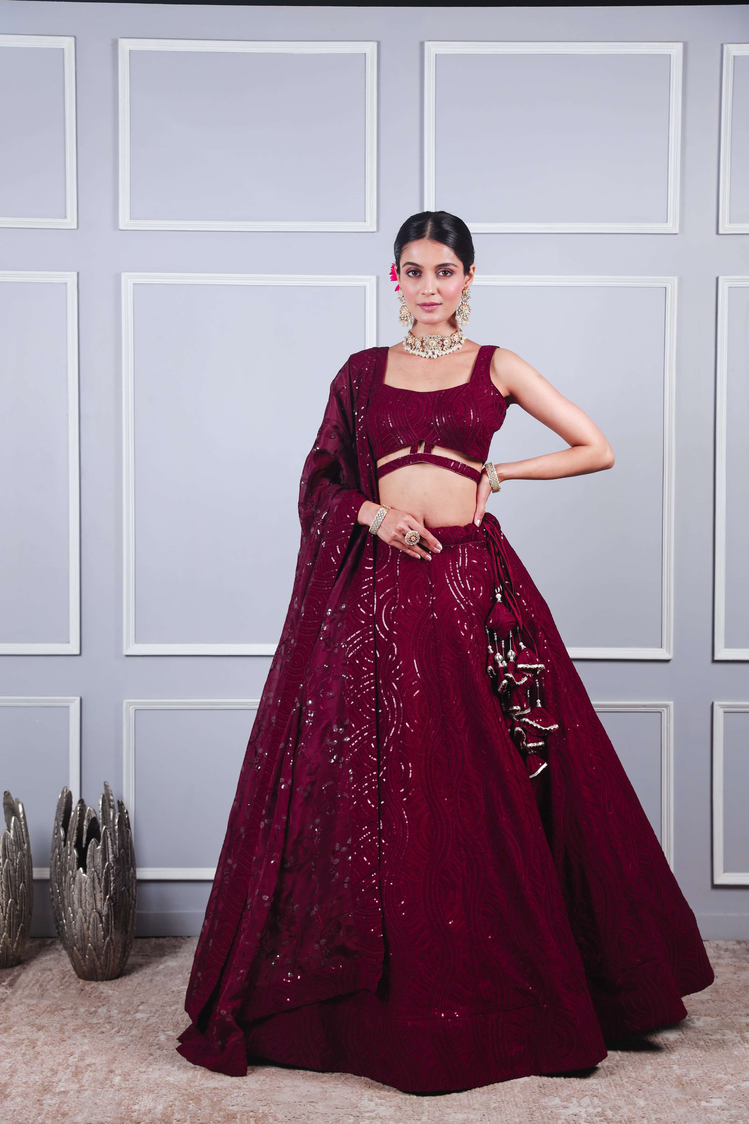 Jasmine wine georgette tone to tone sequence lehenga set