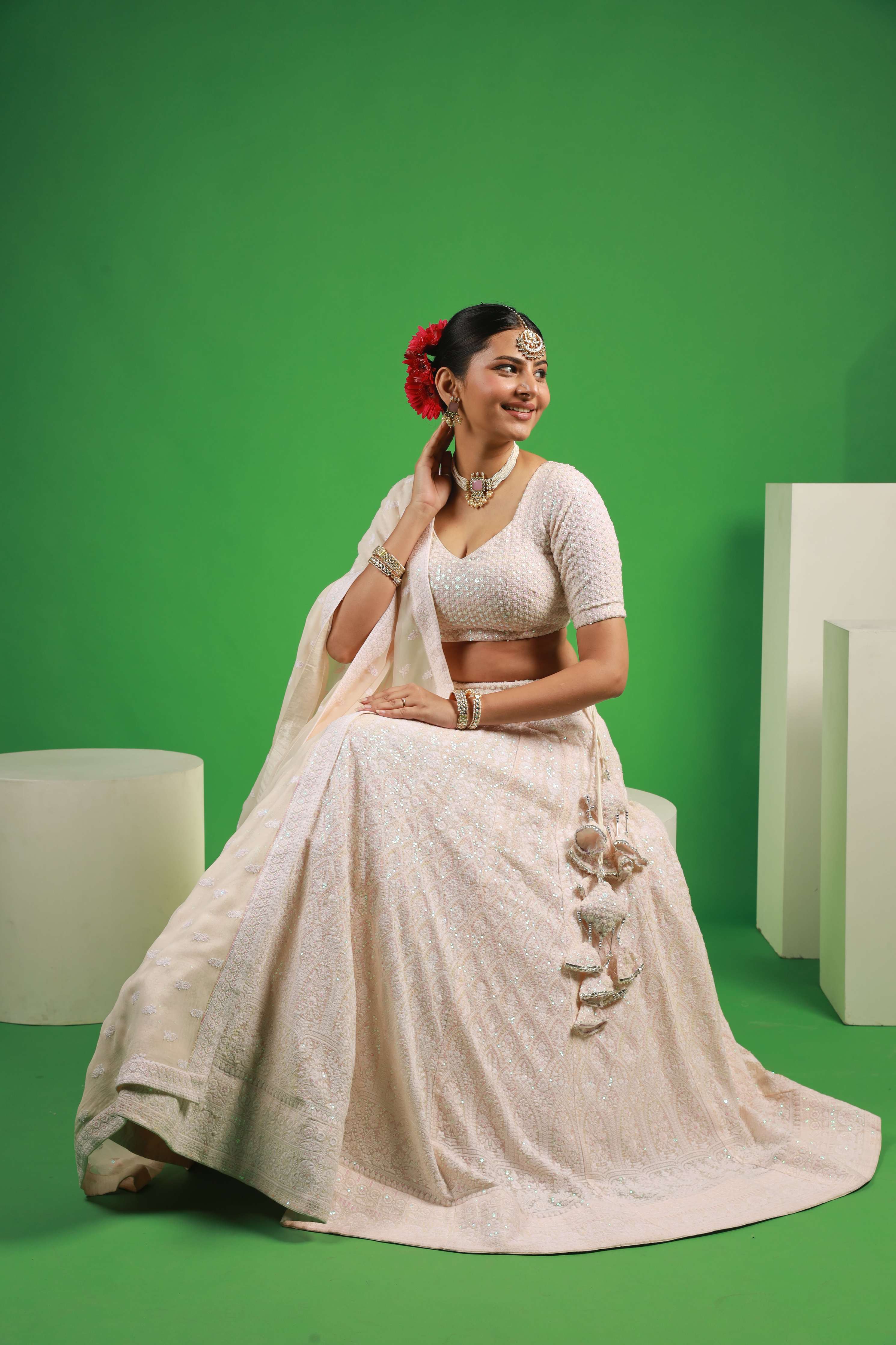 Princess Off white georgette rainbow sequence work lehenga set