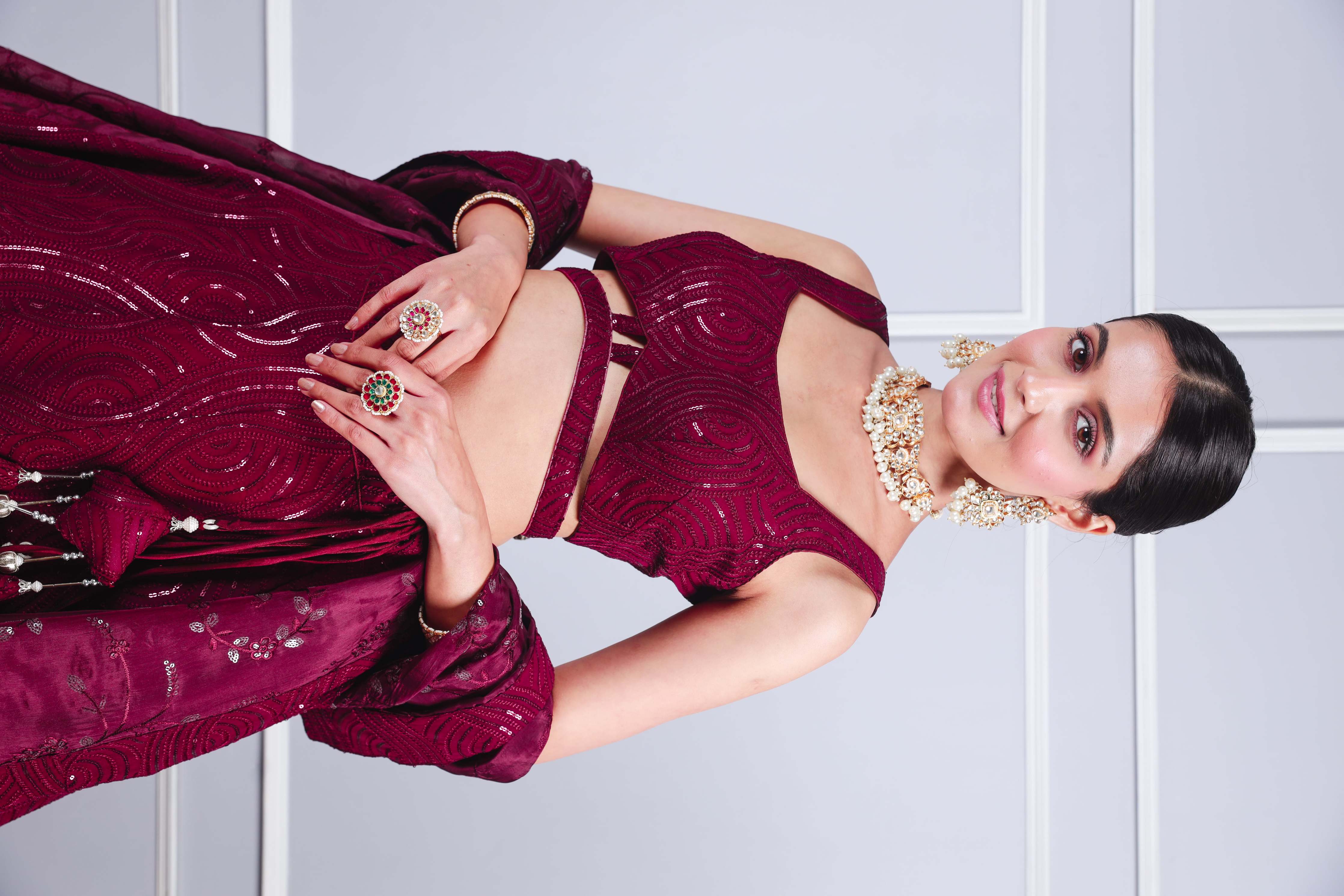 Jasmine wine georgette tone to tone sequence lehenga set