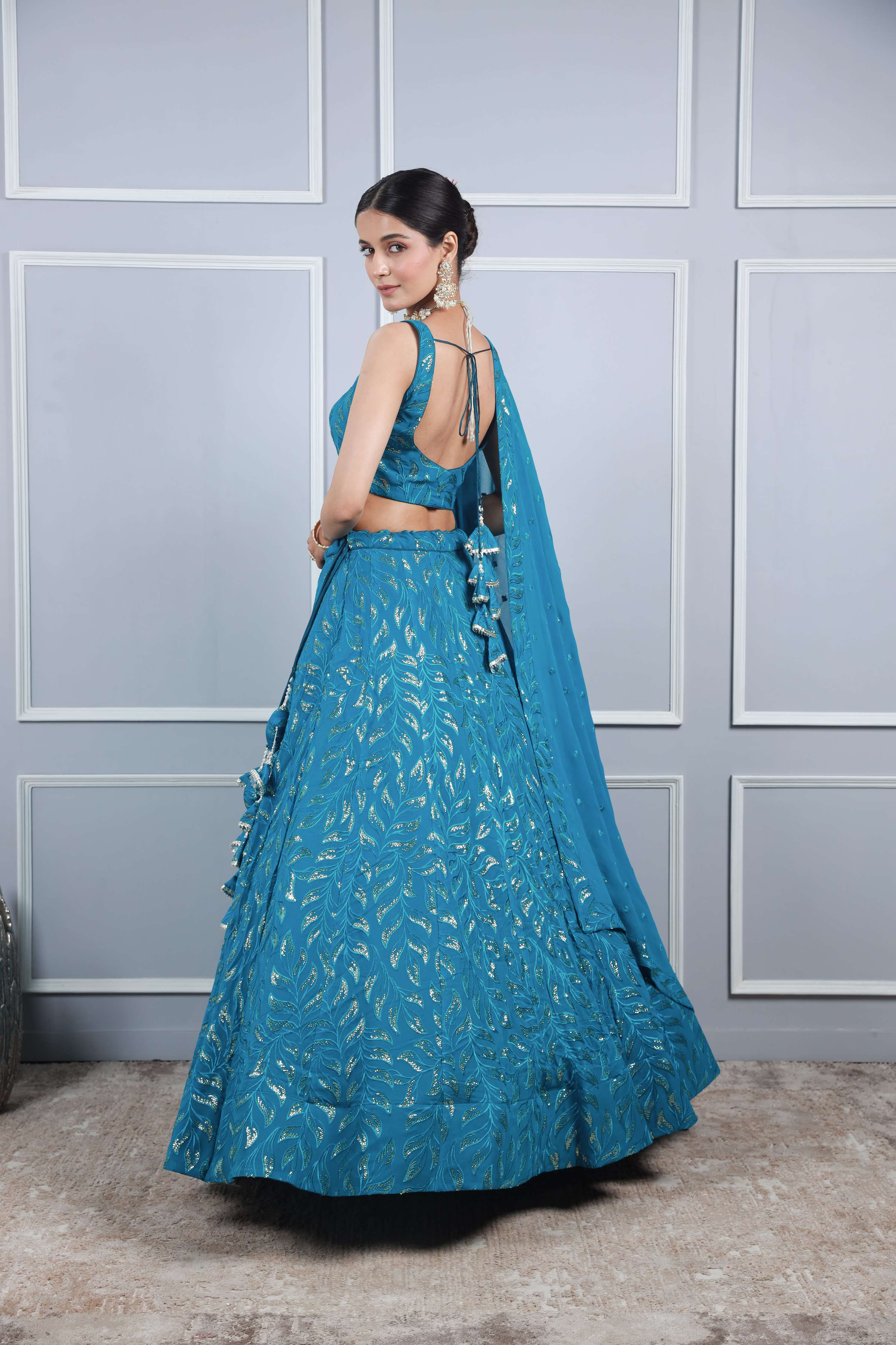 Daisy dark sky blue georgette sequence embroidery lehenga set