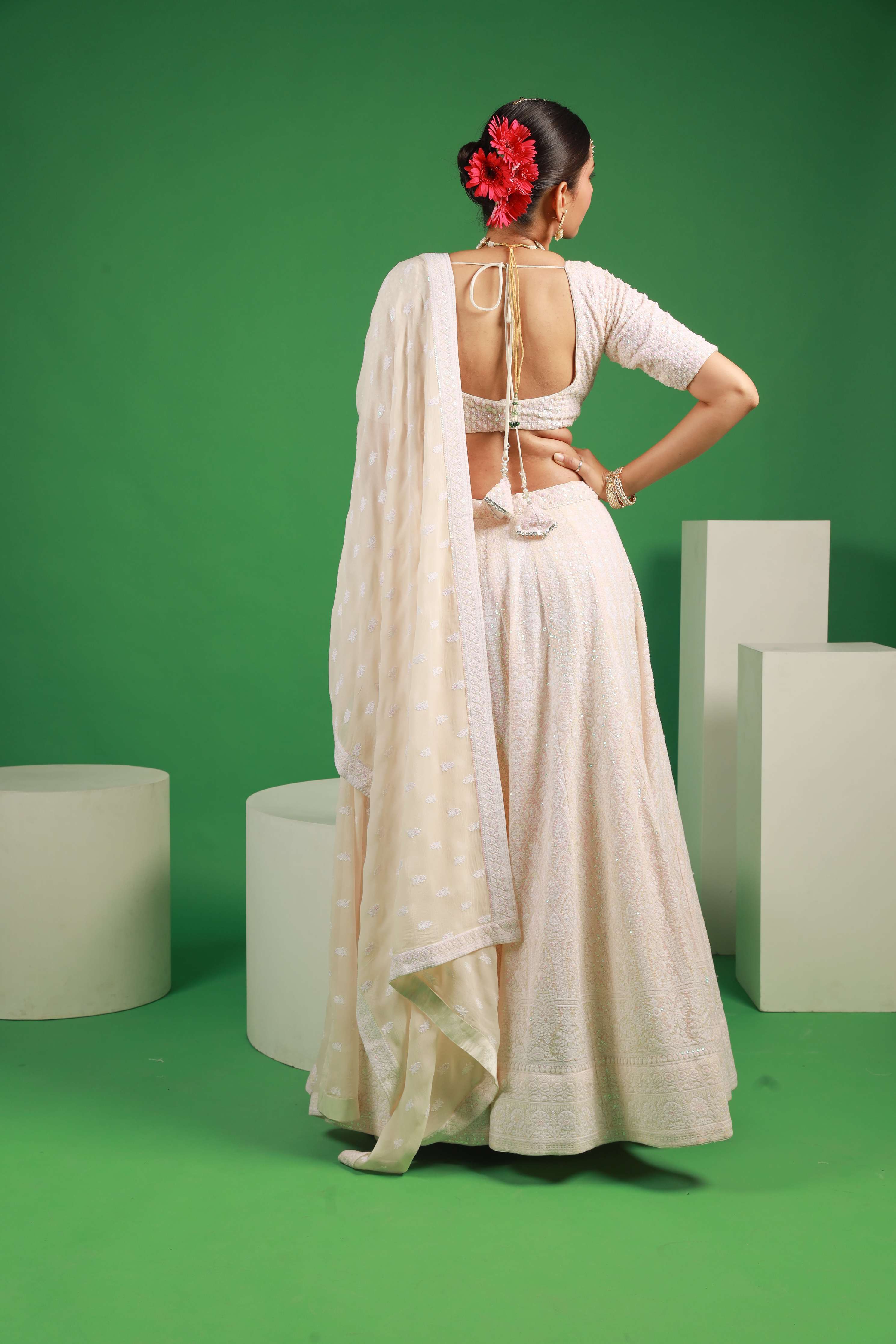 Princess Off white georgette rainbow sequence work lehenga set