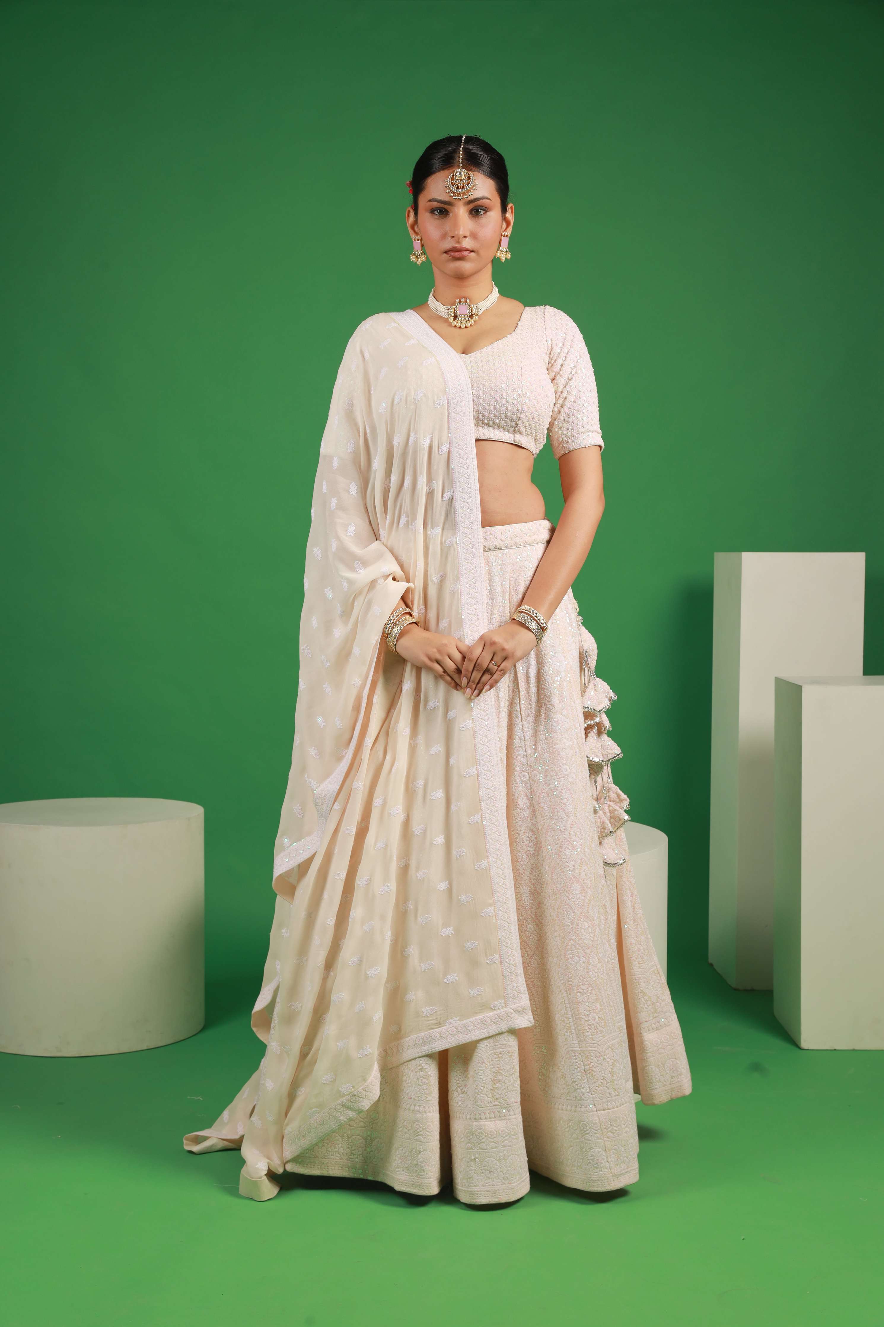 Princess Off white georgette rainbow sequence work lehenga set
