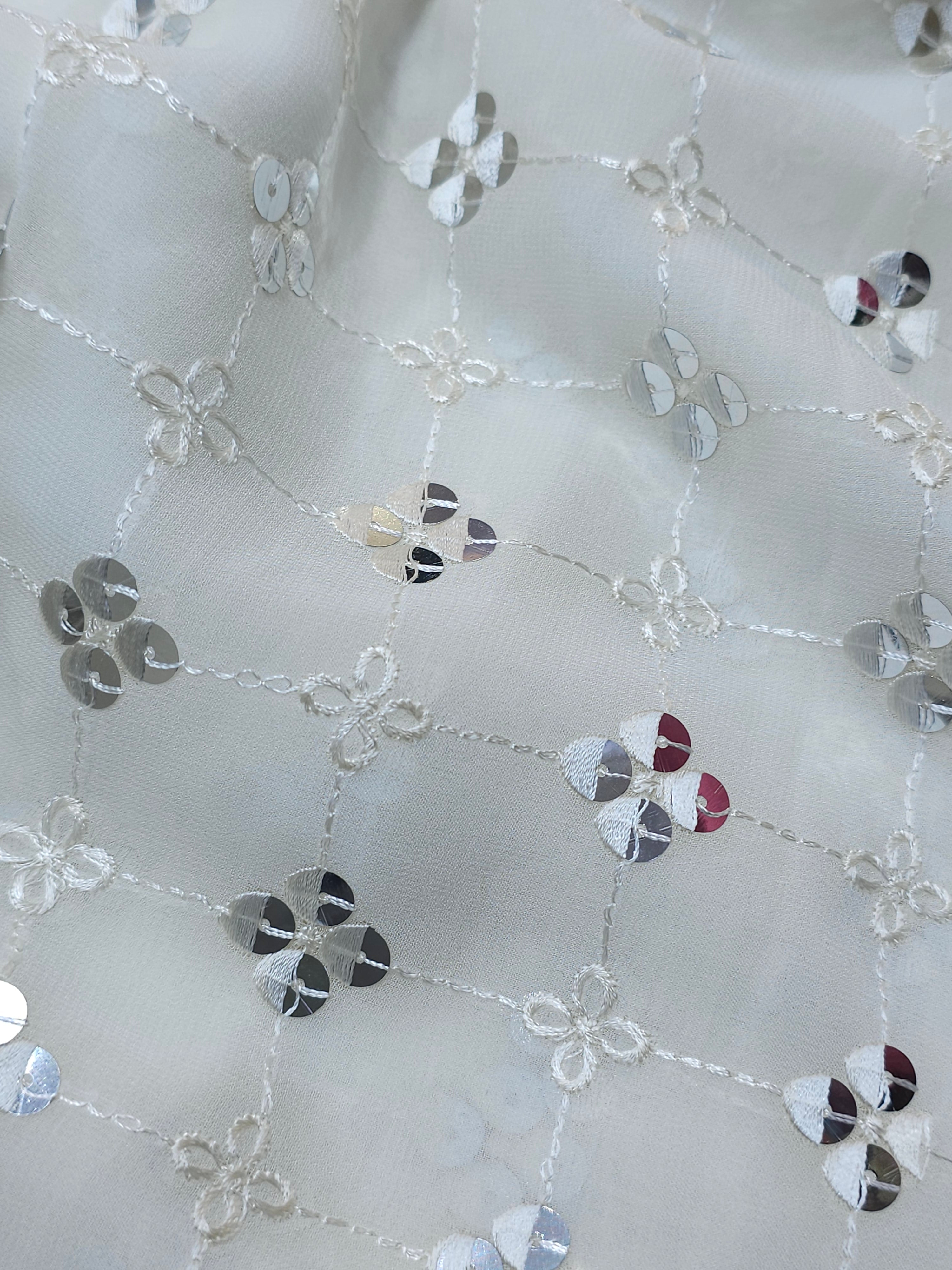 Dyeable Georgette Silver Sequins Work Embroidery ( Price Per Meter )