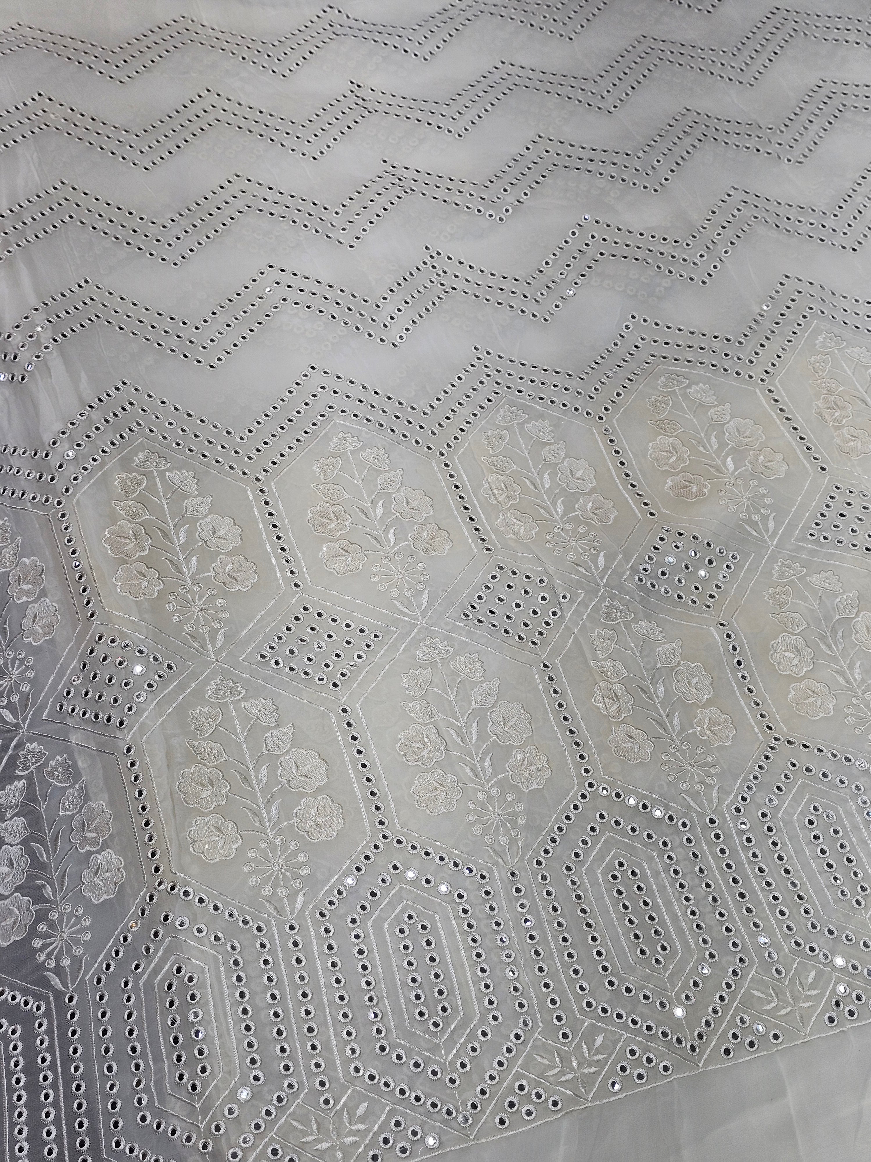 Dyeable Georgette Mirror Work Embroidery ( Price Per Meter )