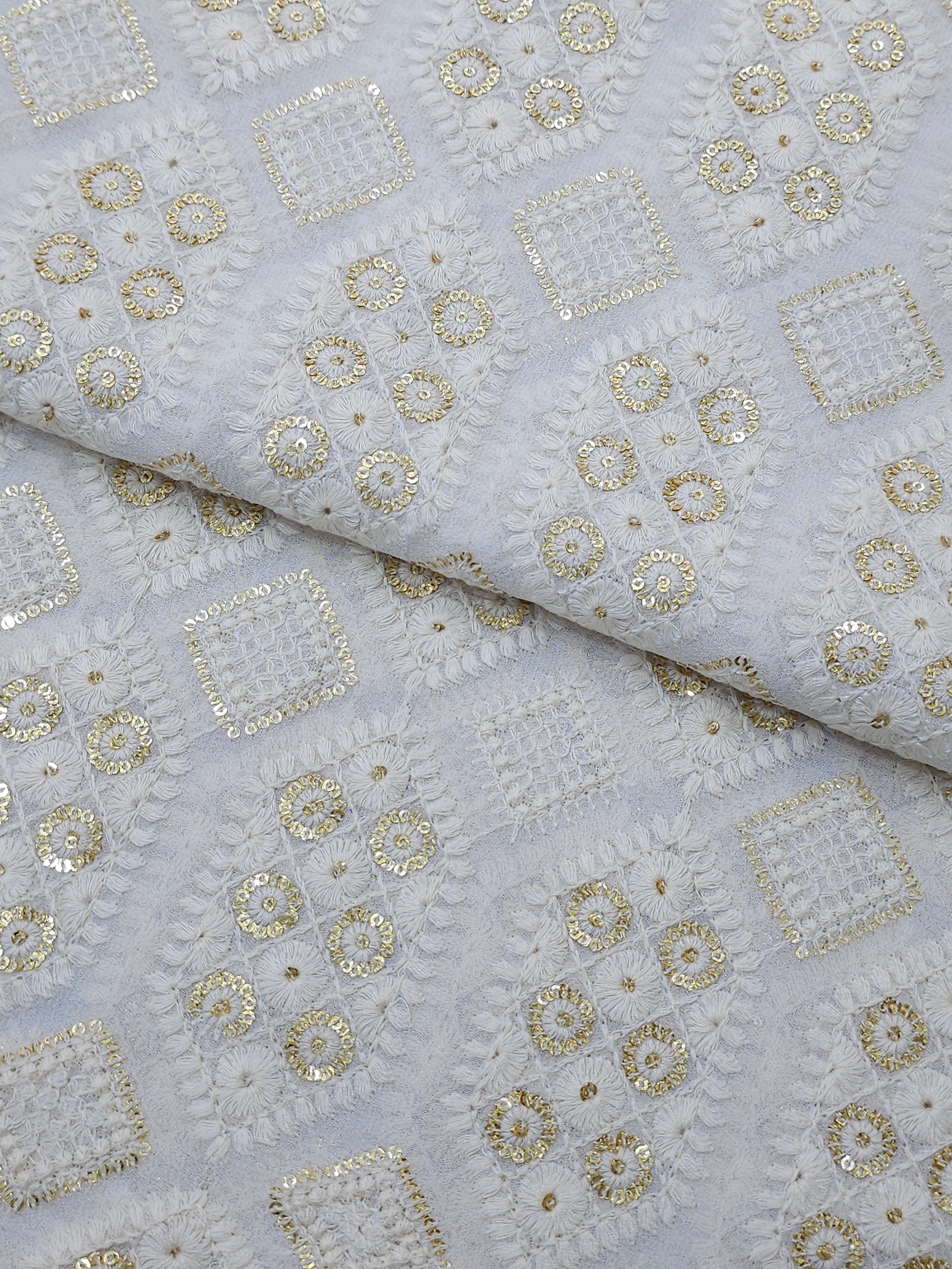 Dyeable Georgette Lucknowy Sequins Work Embroidery ( Price Per Meter )