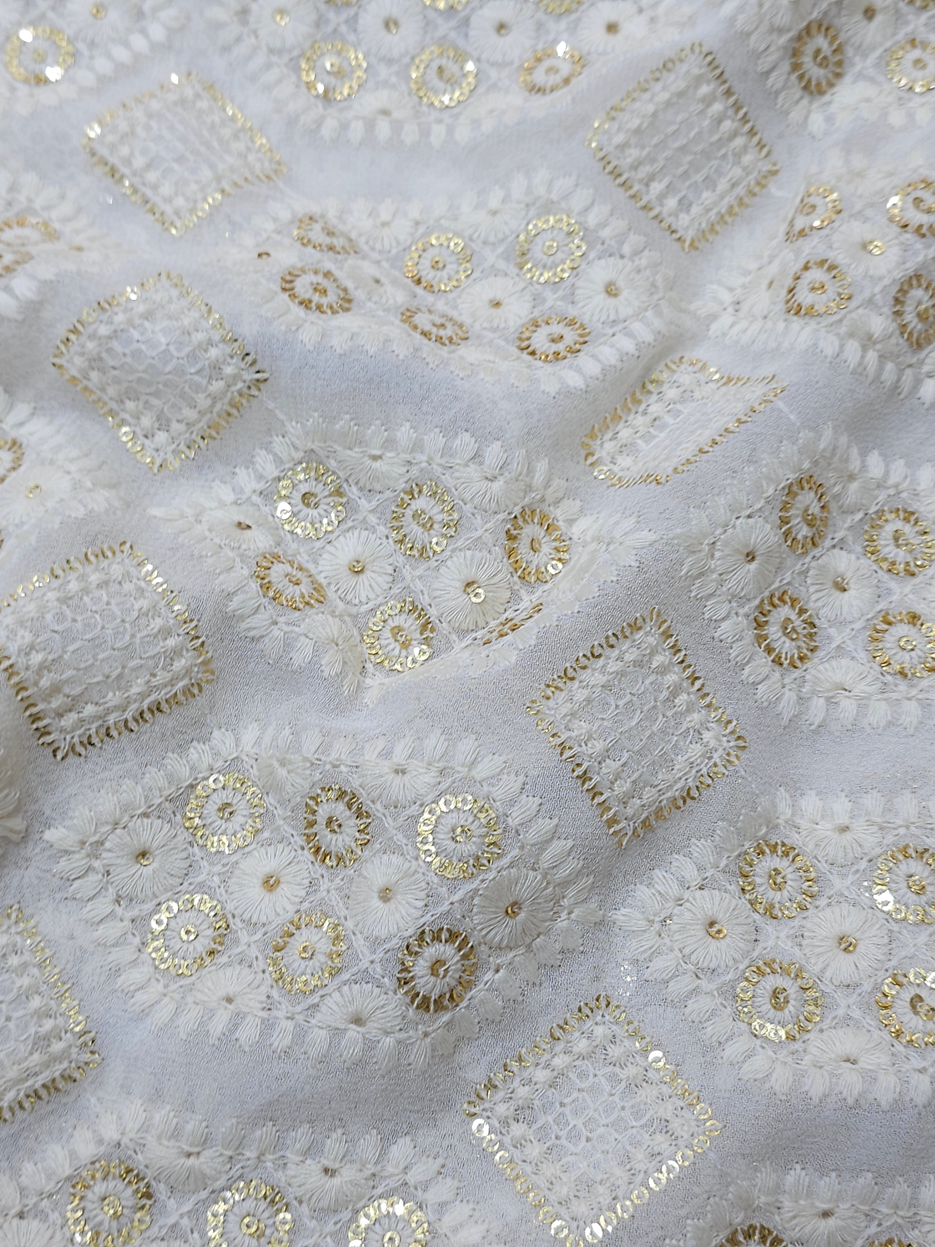 Dyeable Georgette Lucknowy Sequins Work Embroidery ( Price Per Meter )