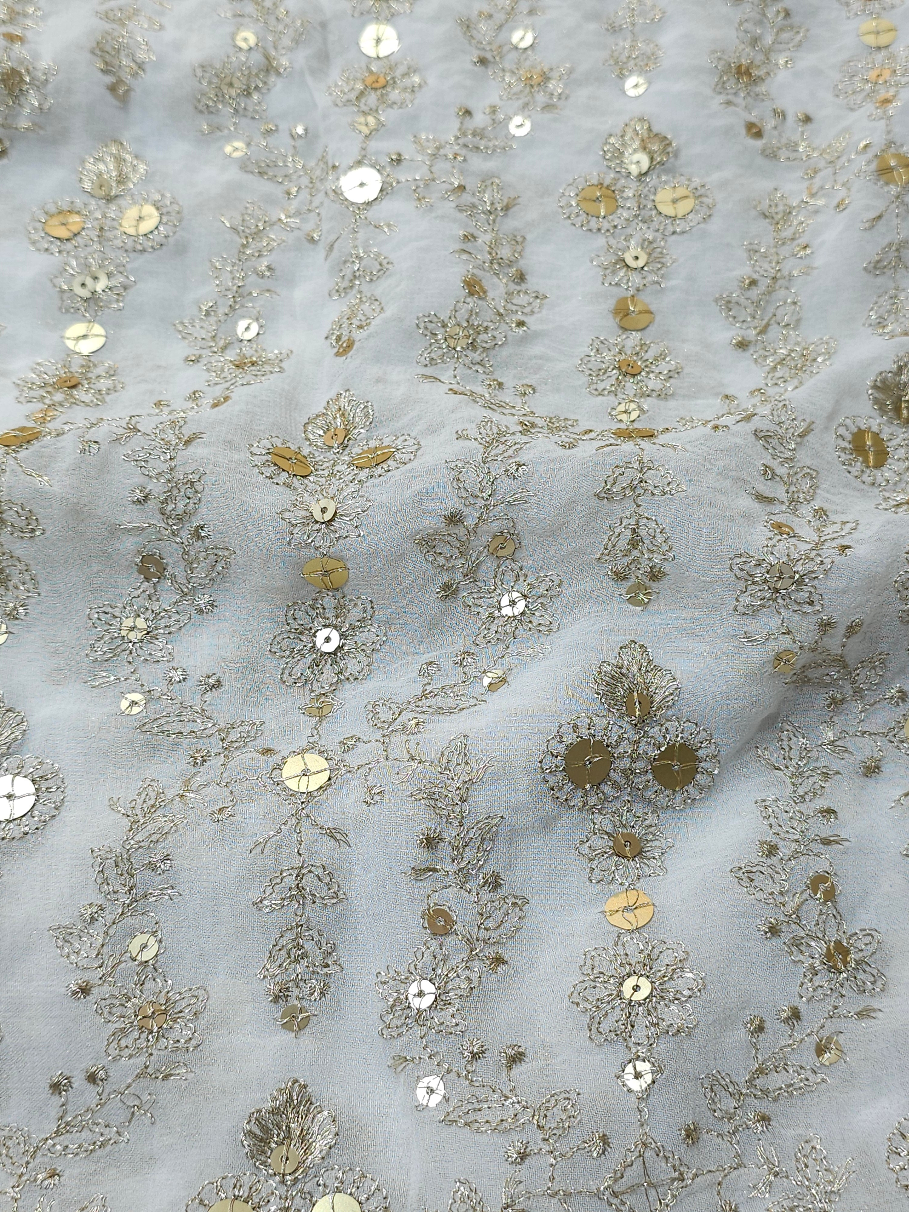 Dyeable Georgette Lines Sequins Work ( Price Per Meter )