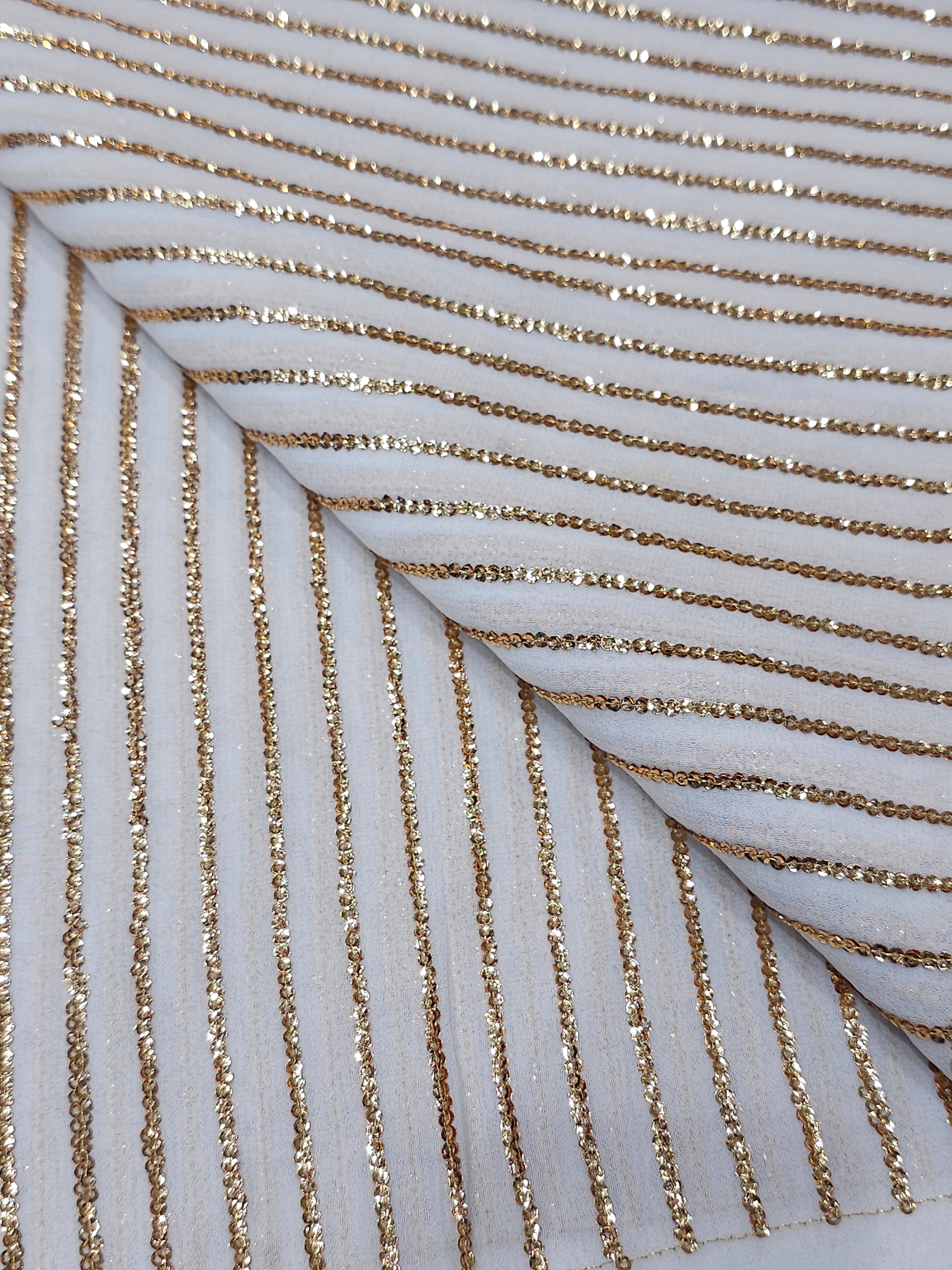 Dyeable Georgette Golden Sequins Lines Work ( Price Per Meter )
