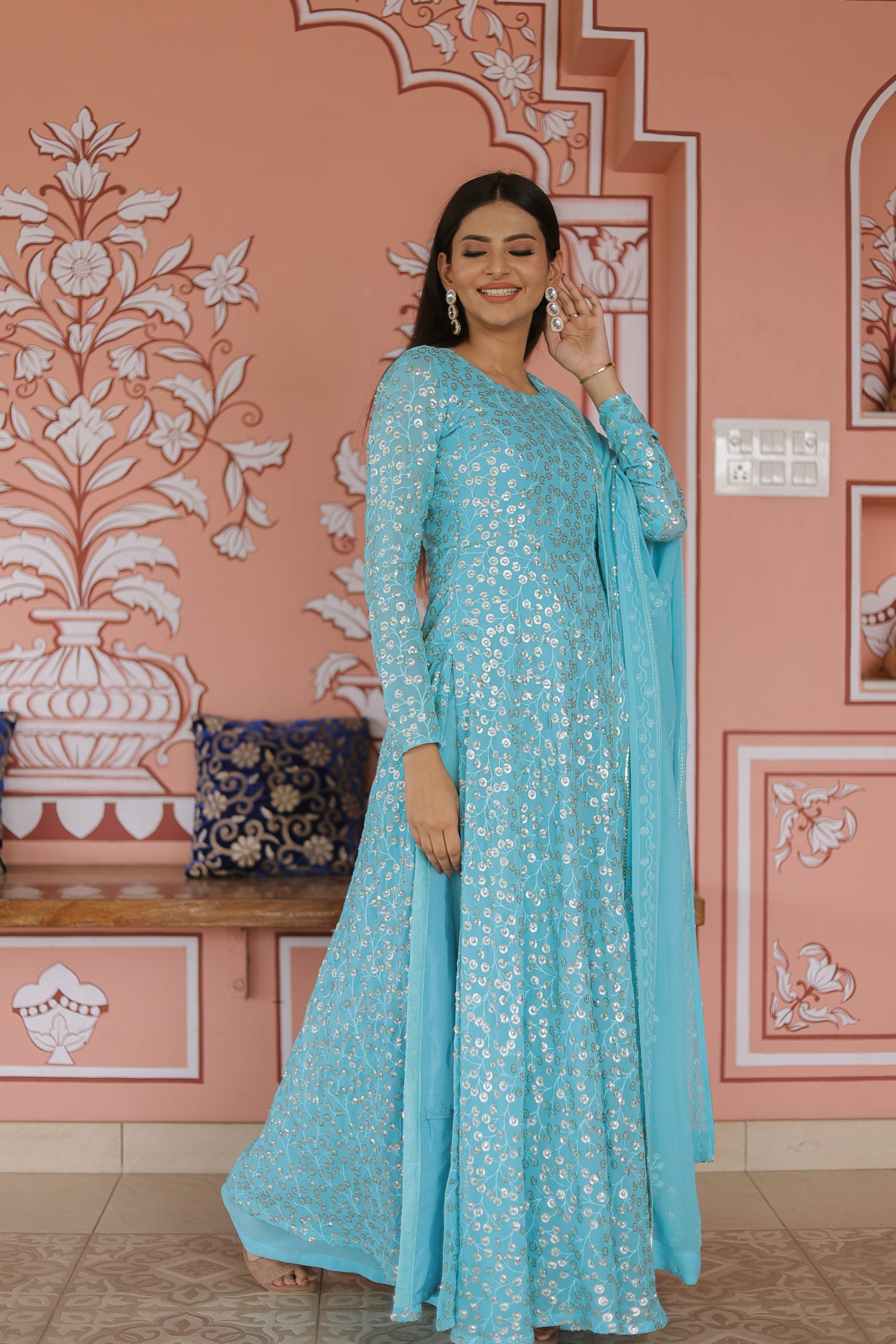 Embroidered Side Slit Anarkali Set