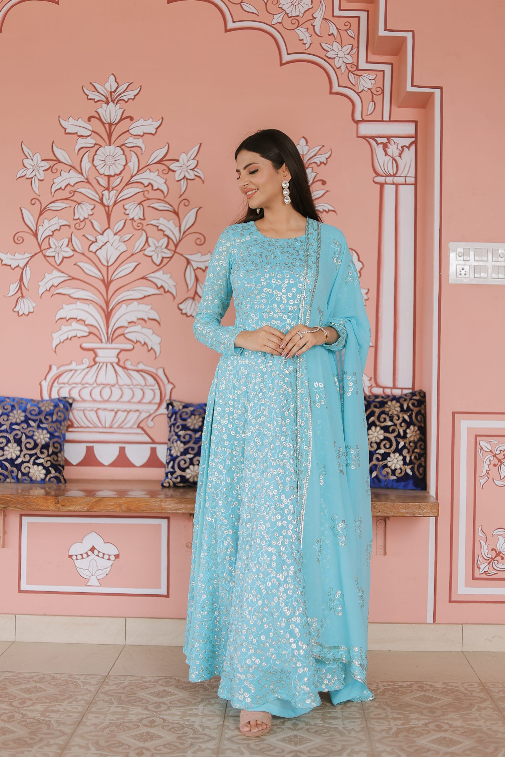 Embroidered Side Slit Anarkali Set