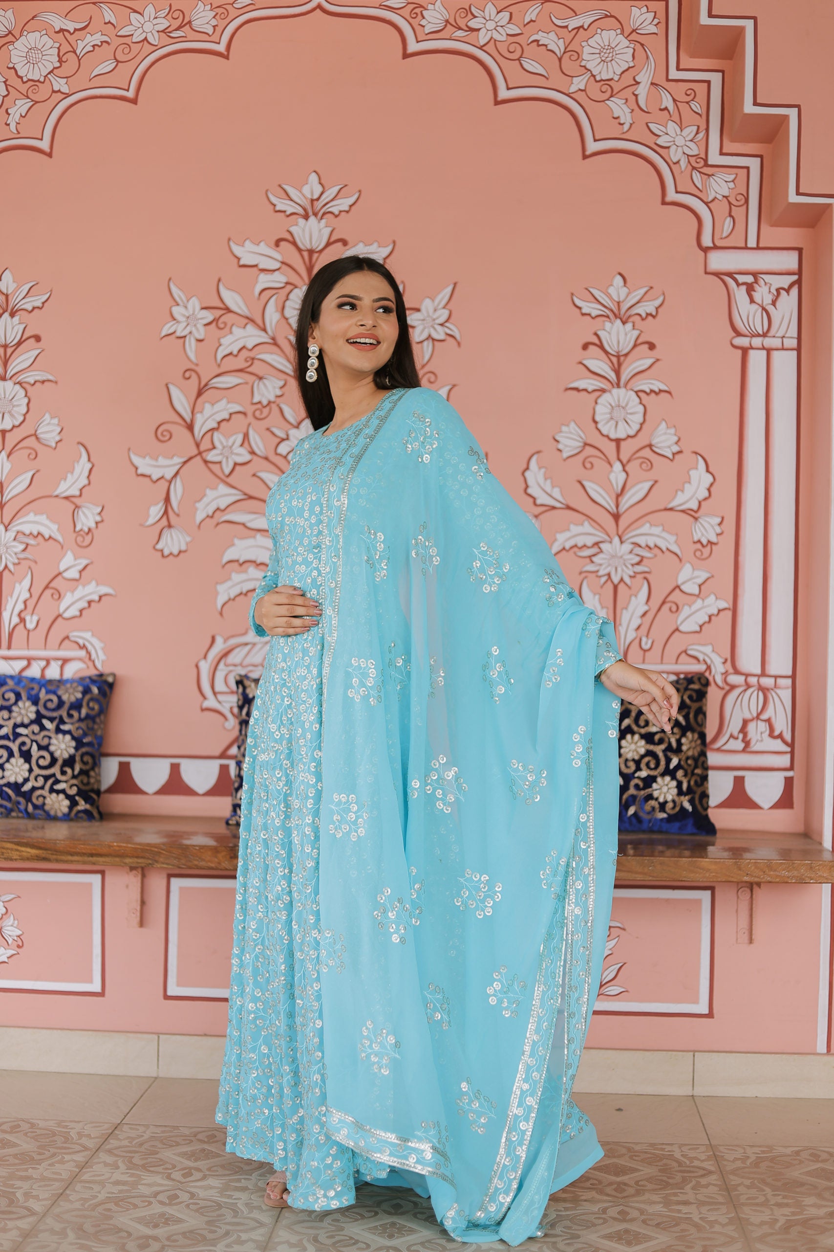 Embroidered Side Slit Anarkali Set