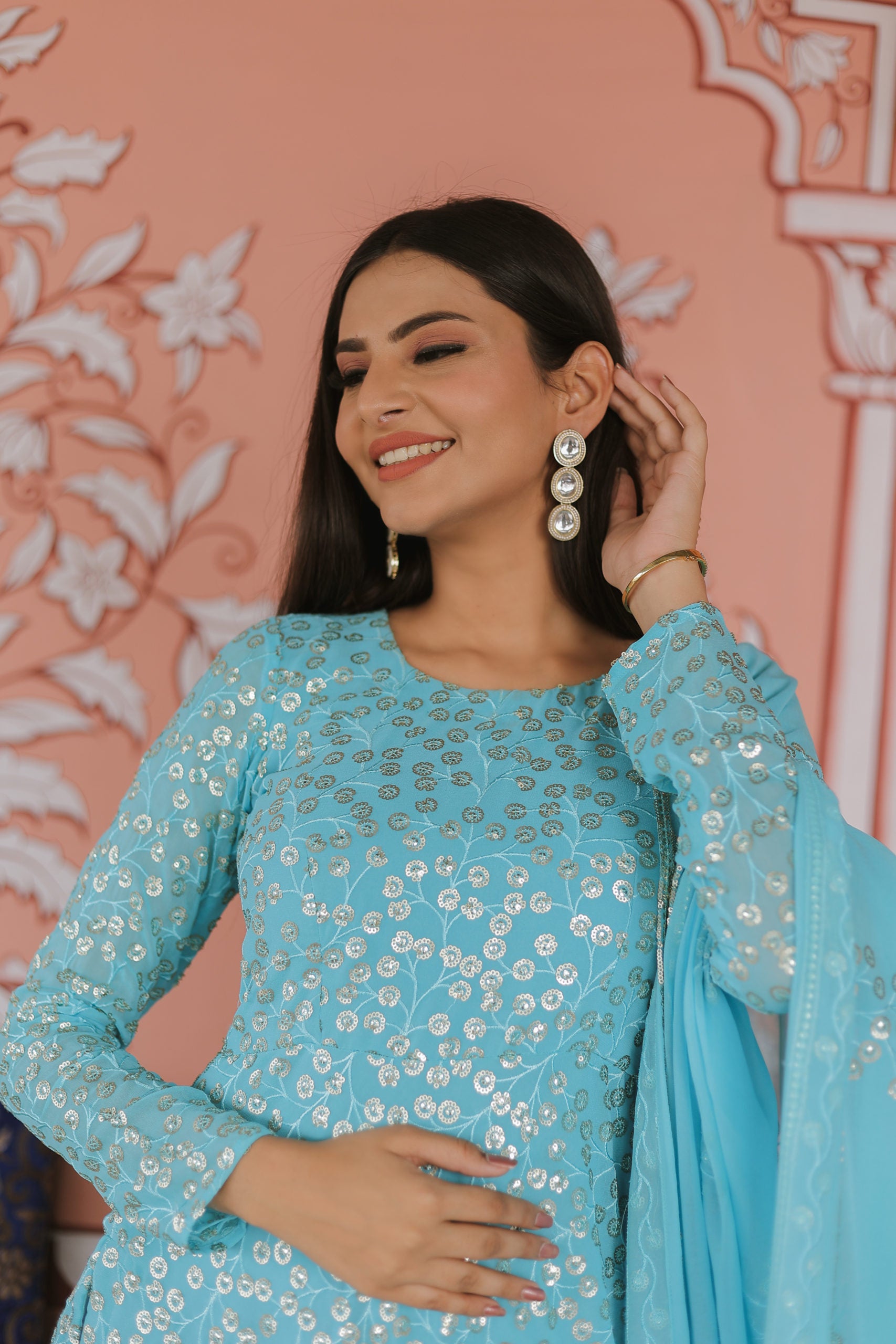 Embroidered Side Slit Anarkali Set
