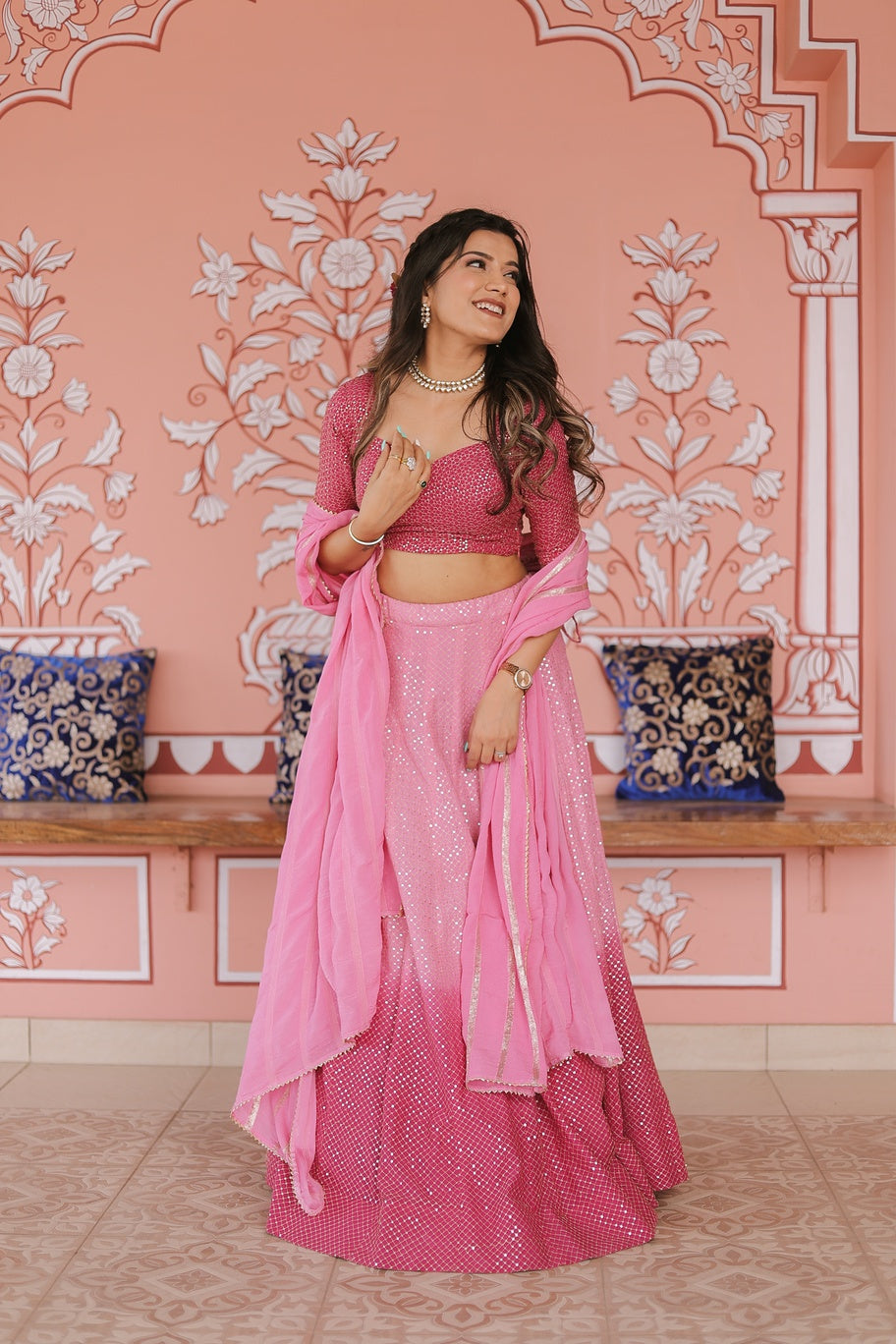 Silk Embroidery Shaded Lehenga Set