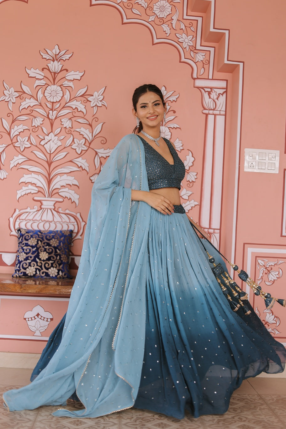 Ombre Georgette Embroidered Lehenga Set