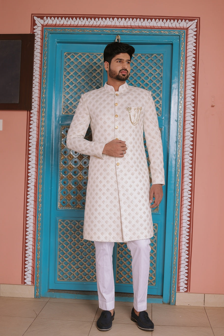 Ivory Chikankari Sherwani