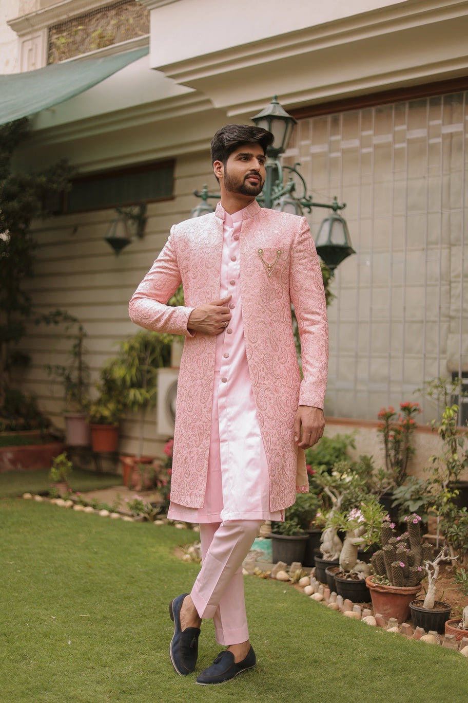 Powder Pink Embroidery Sherwani