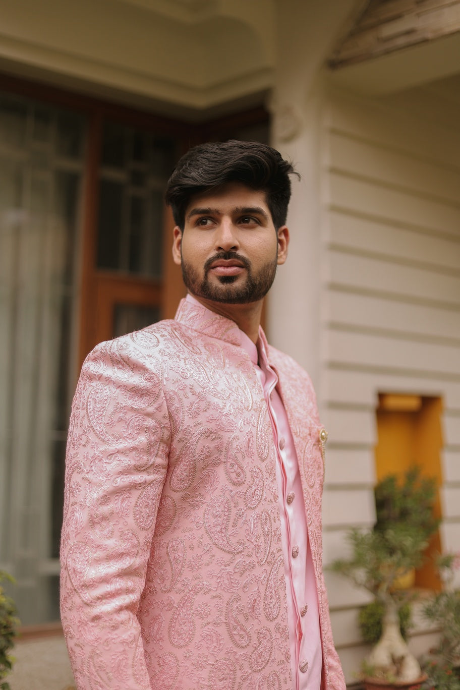 Powder Pink Embroidery Sherwani