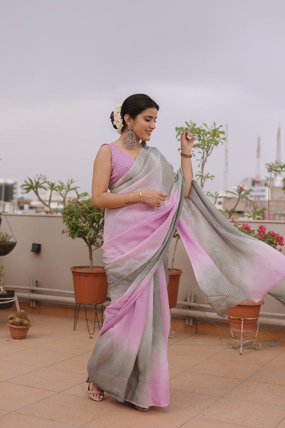 Lavender Shaded Zari Lurex Saree