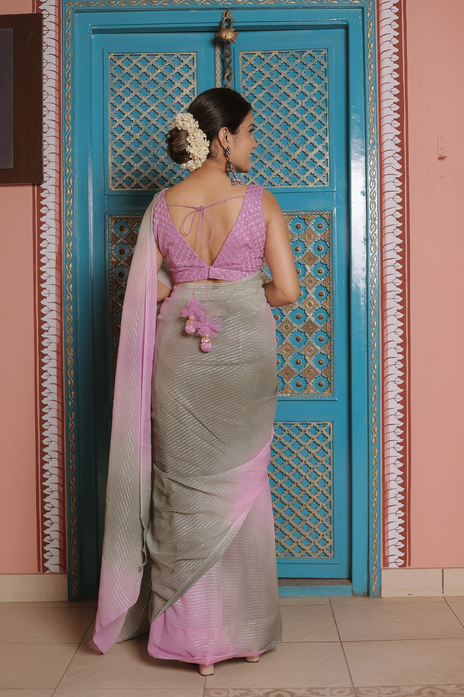 Lavender Shaded Zari Lurex Saree