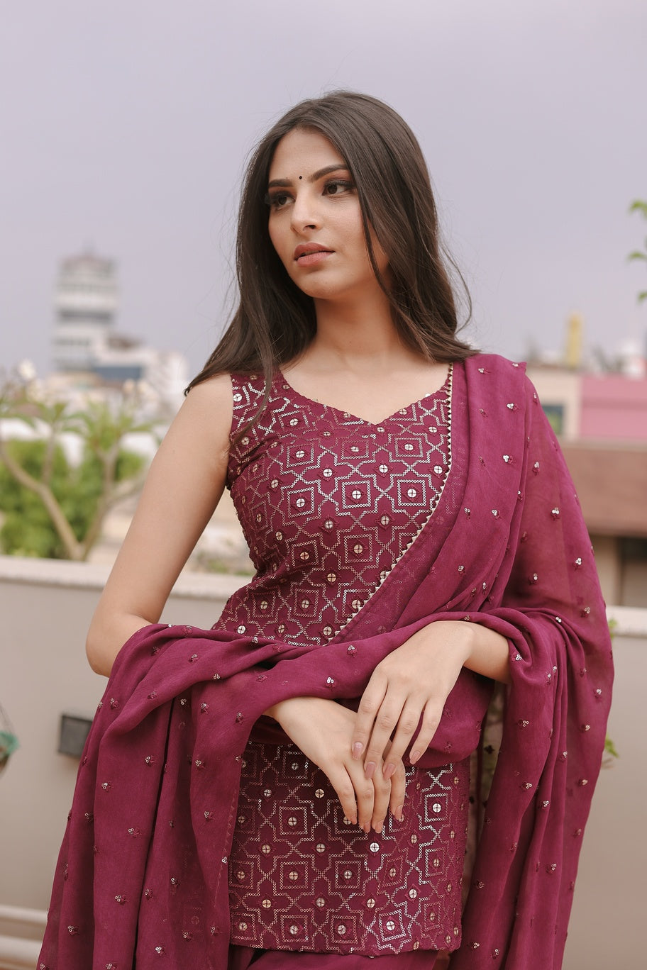 Anira Wine Plazo Suit Set
