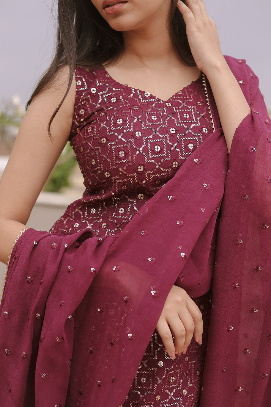 Anira Wine Plazo Suit Set