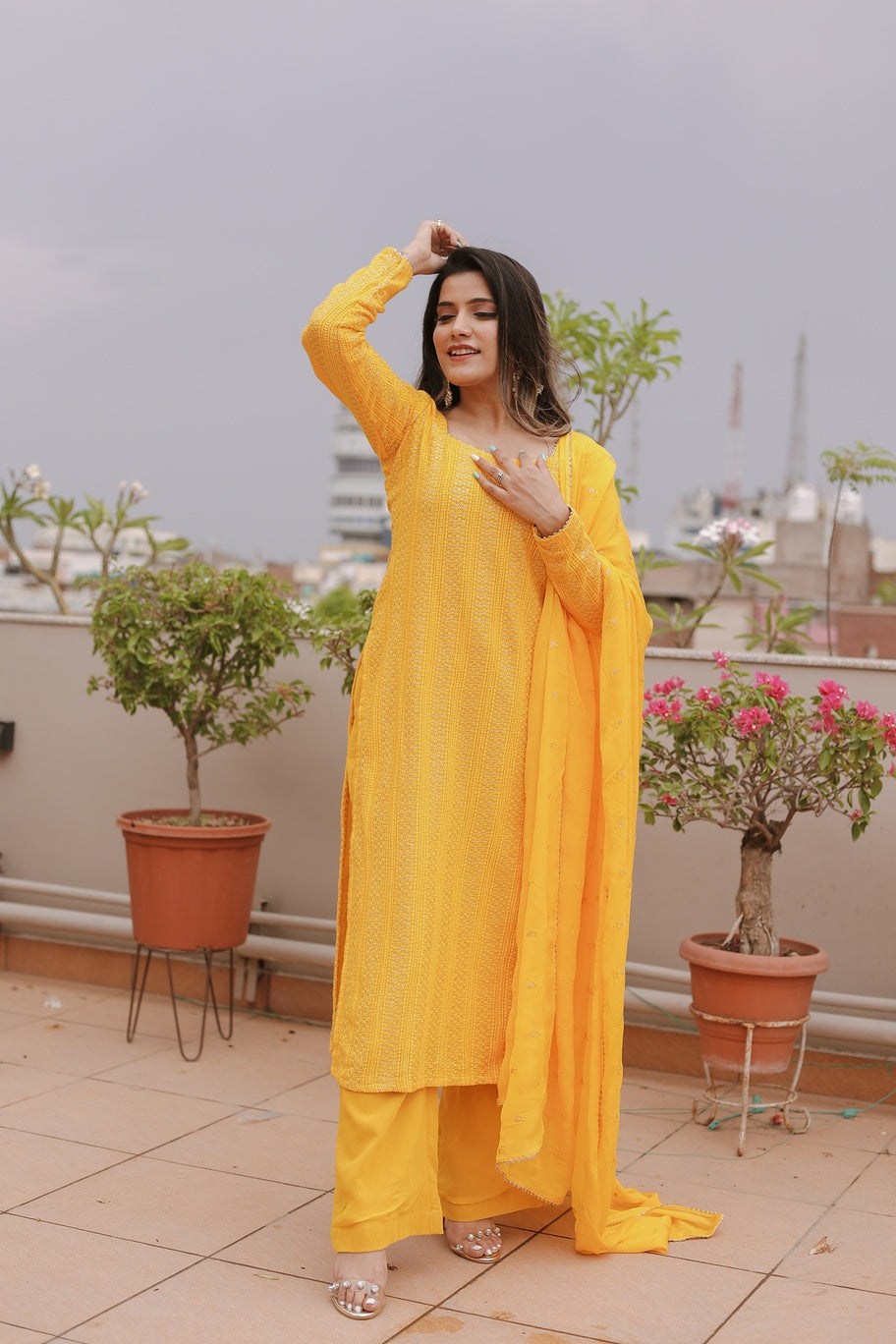 Lining Chikankari Plazo Suit Set