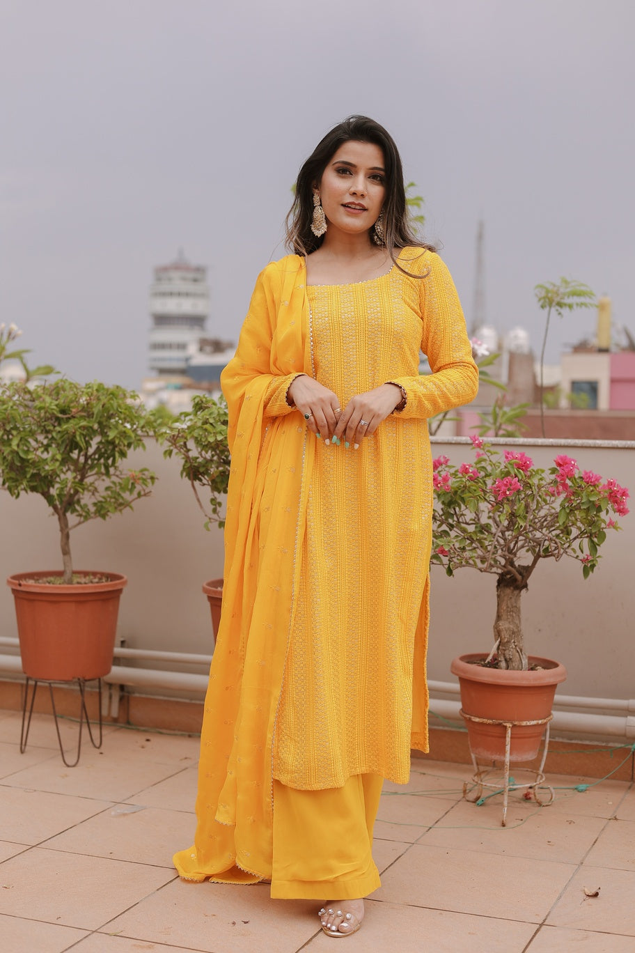 Lining Chikankari Plazo Suit Set