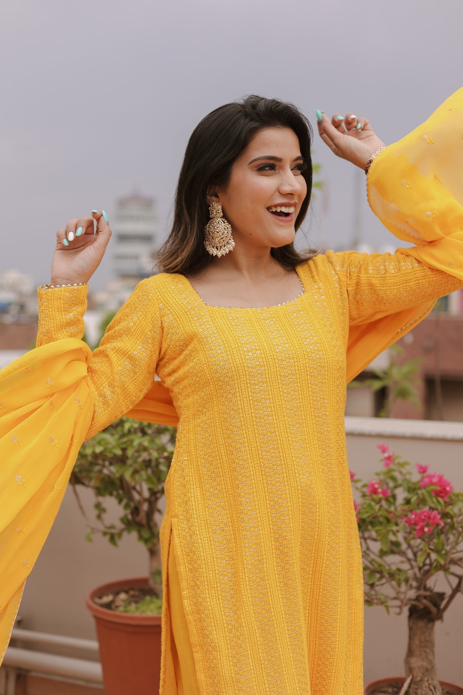Lining Chikankari Plazo Suit Set