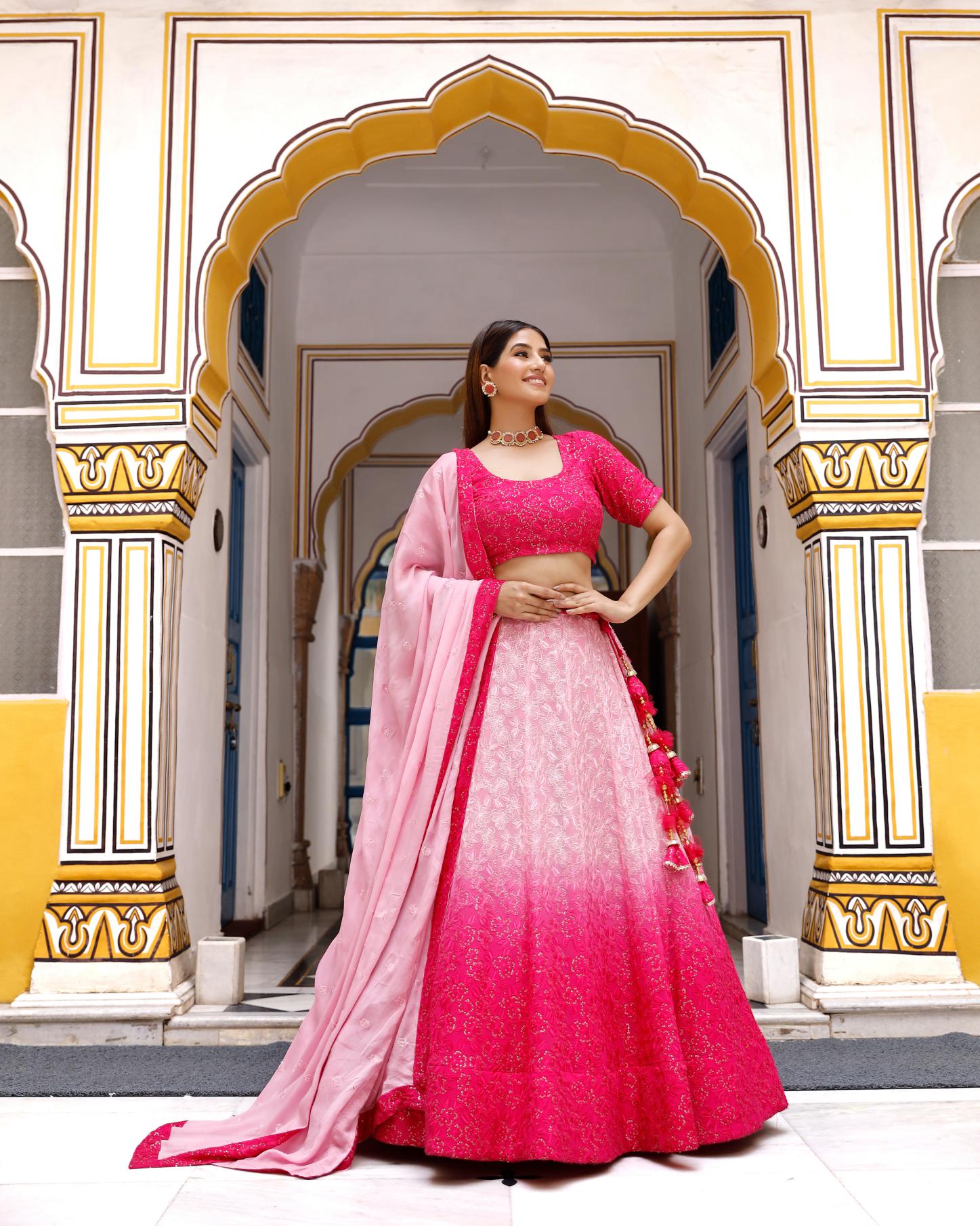 Pink Shaded Lehenga Set