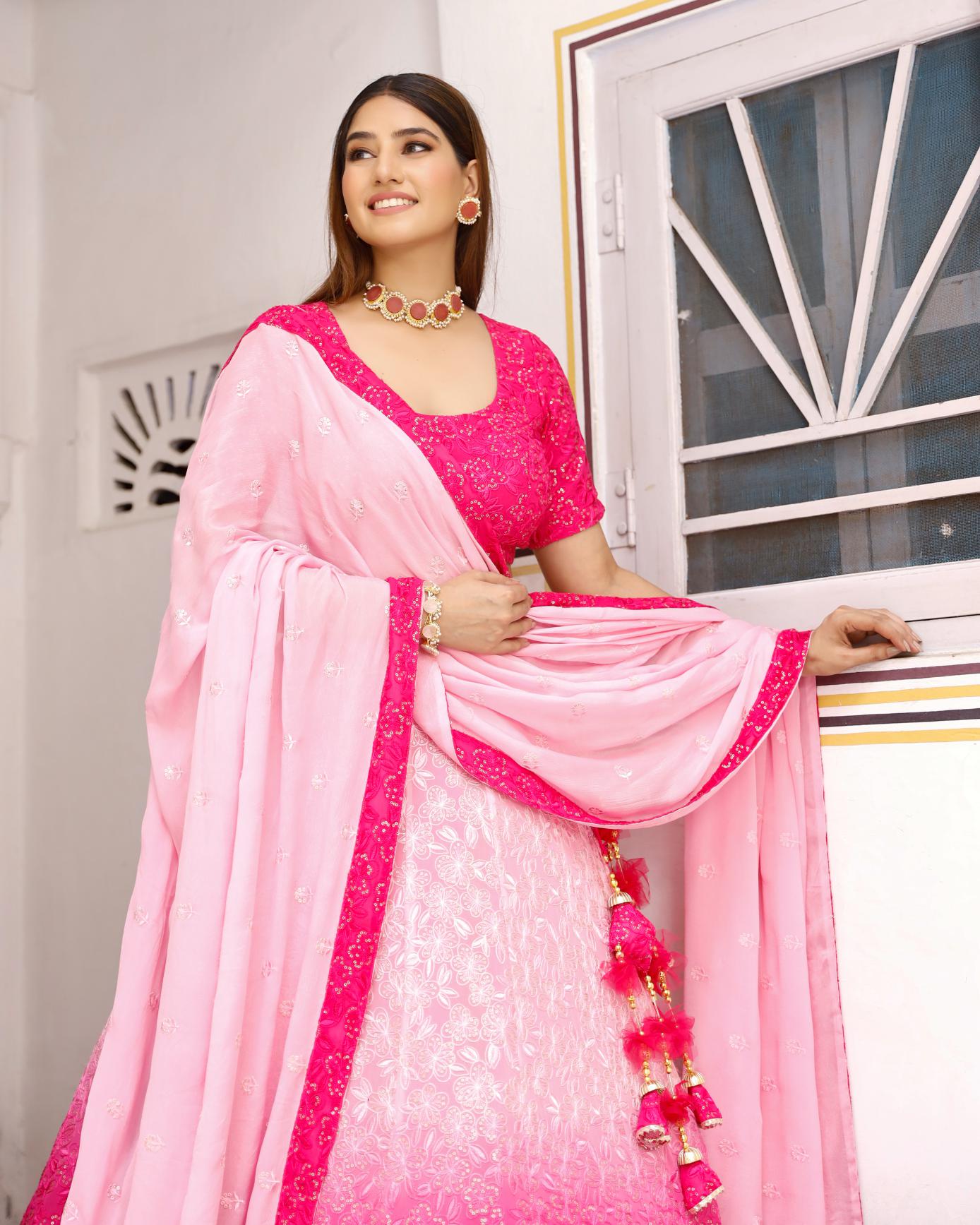 Pink Shaded Lehenga Set