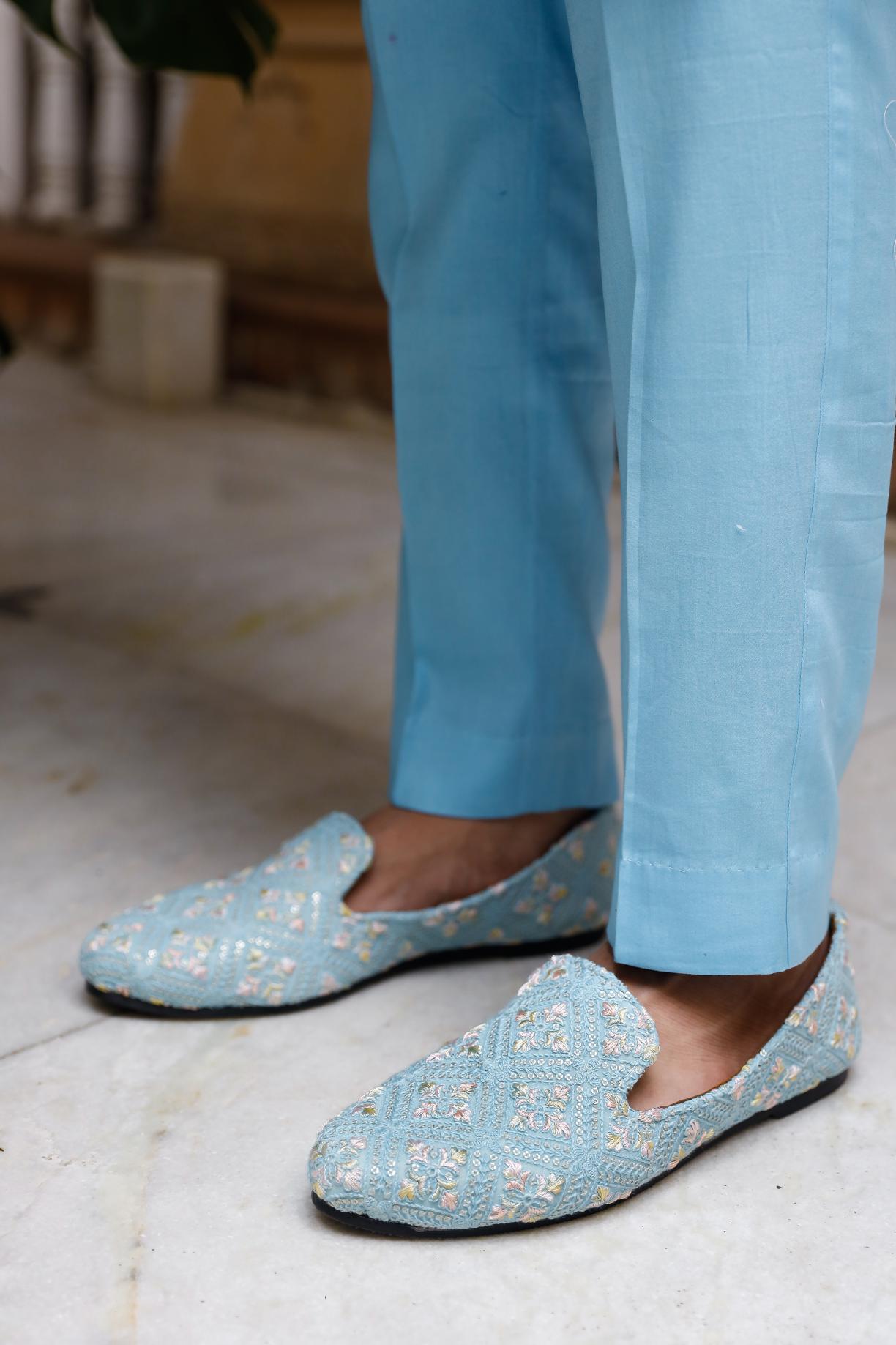 Amani Sky Blue Georgette Chikenkari Indowestern Set